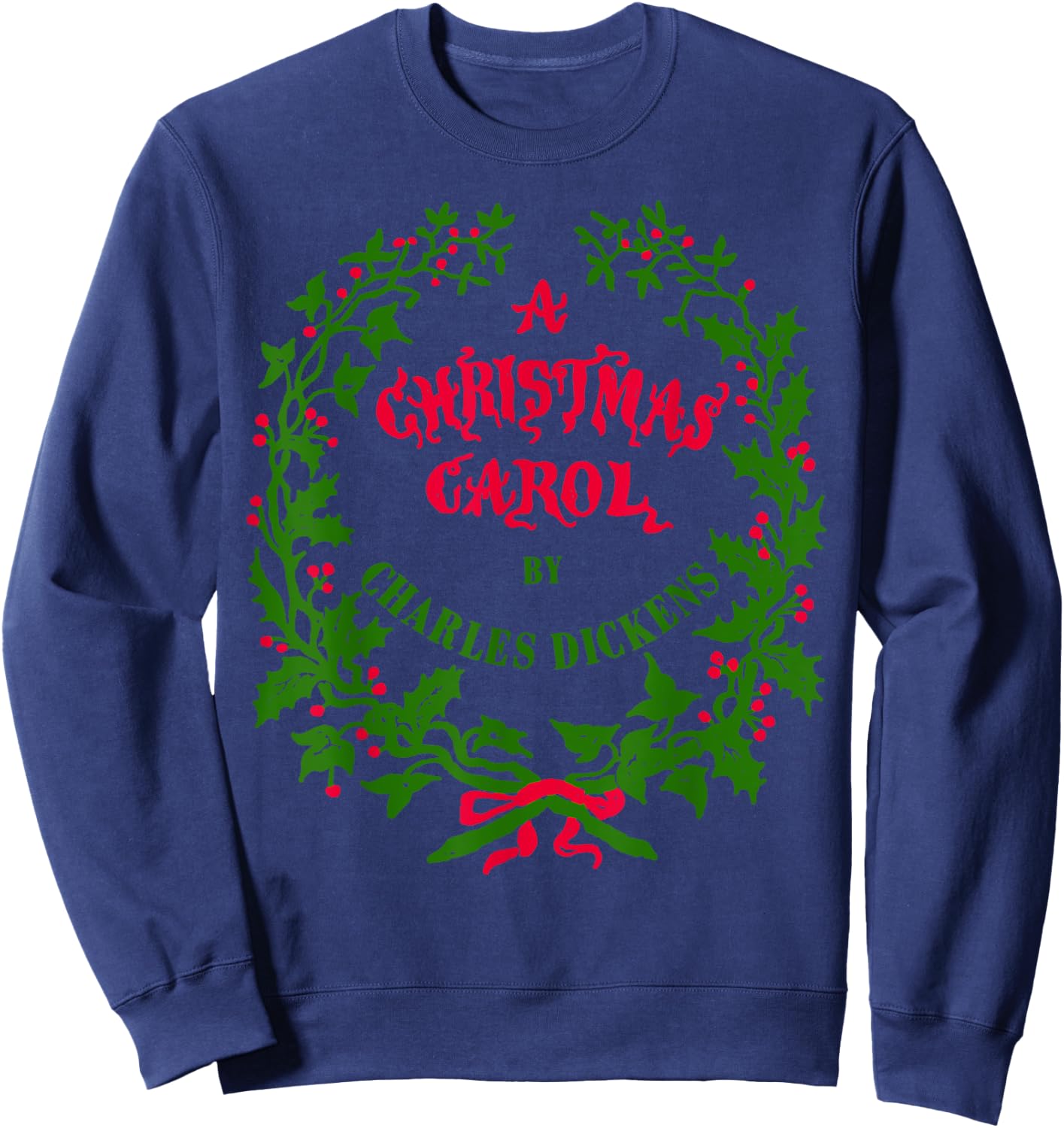 Vintage Mistletoe Wreath A Christmas Carol Art Sweatshirt - Sweatshirt | Navy