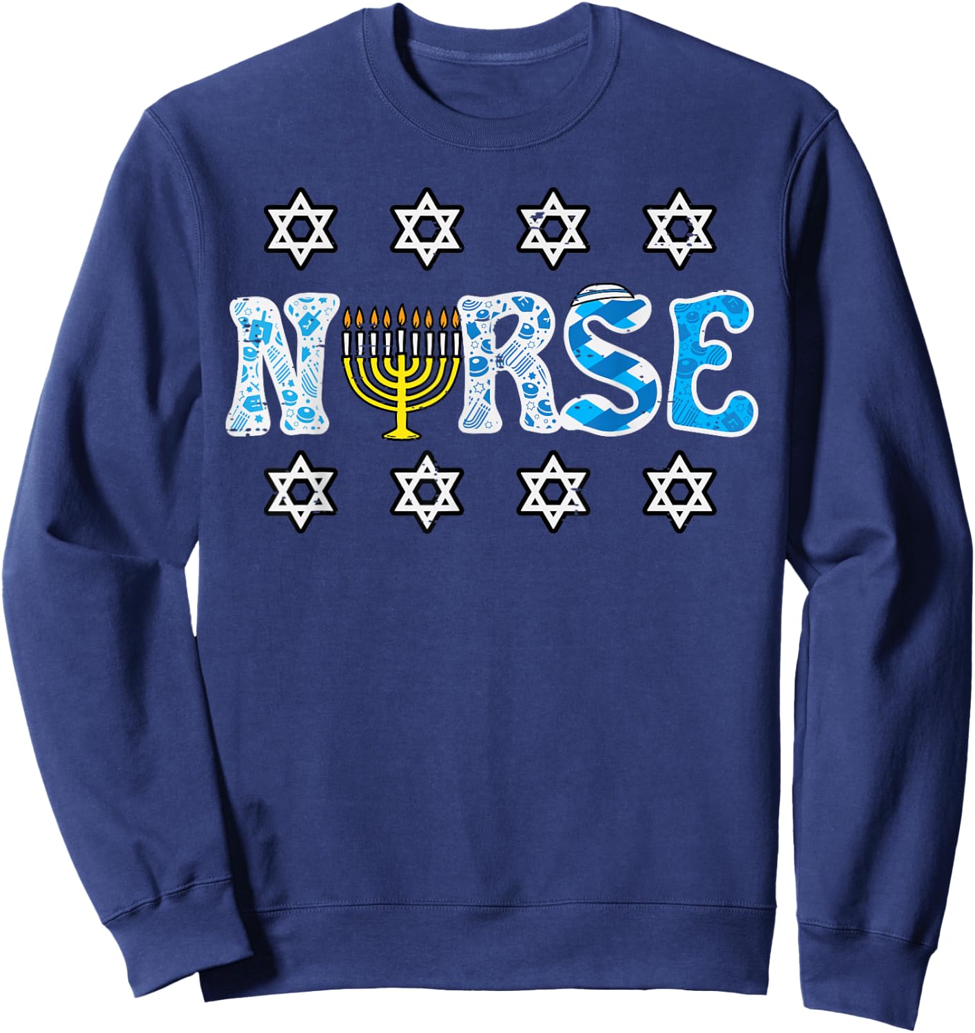Hanukkah Nurse Chanukah Scrub Top Jewish RN ER ICU Women Men Sweatshirt - Sweatshirt | Navy