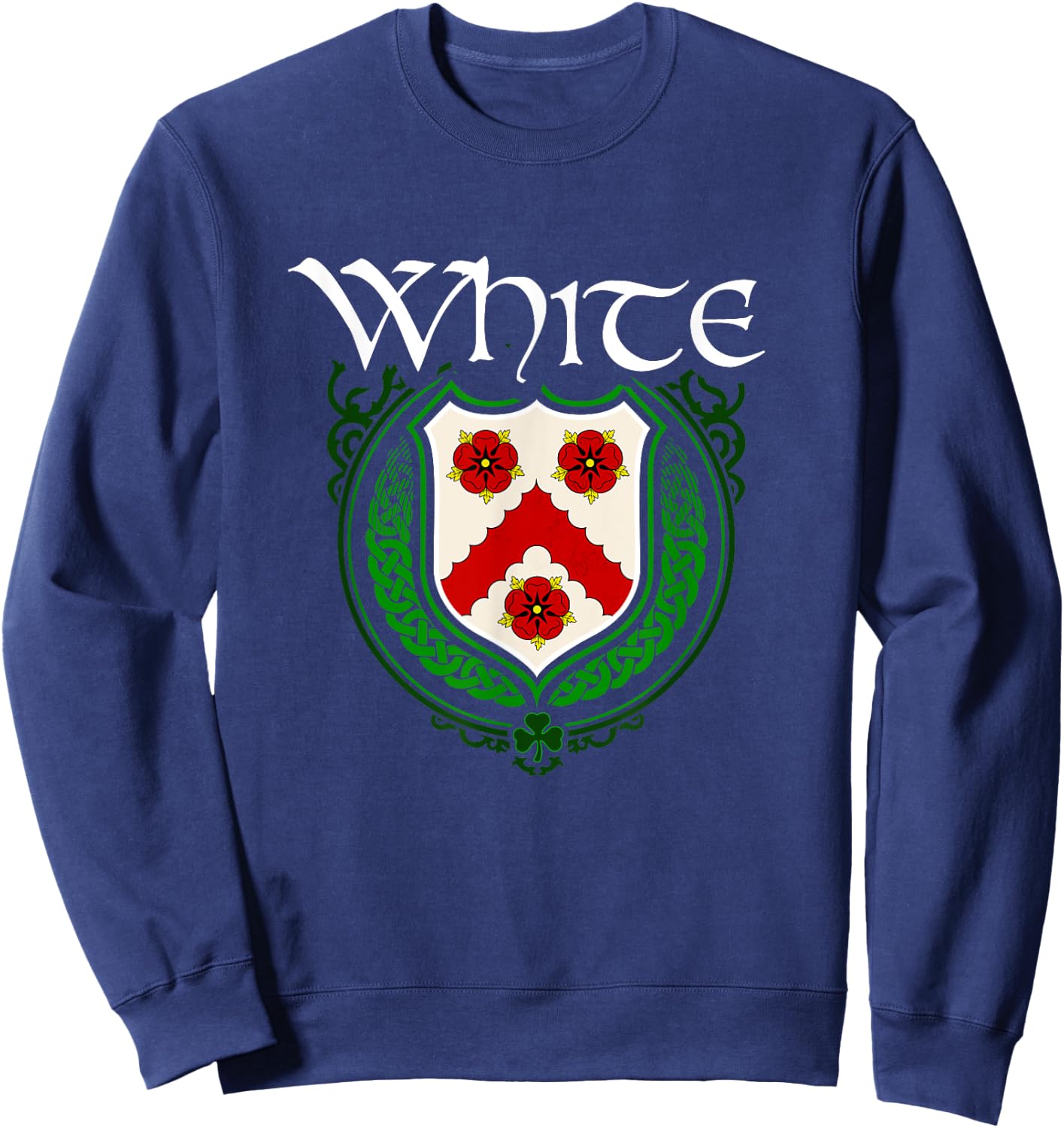 White Surname Irish Clan Tartan Badge Ireland Sweatshirt - Sweatshirt | Navy