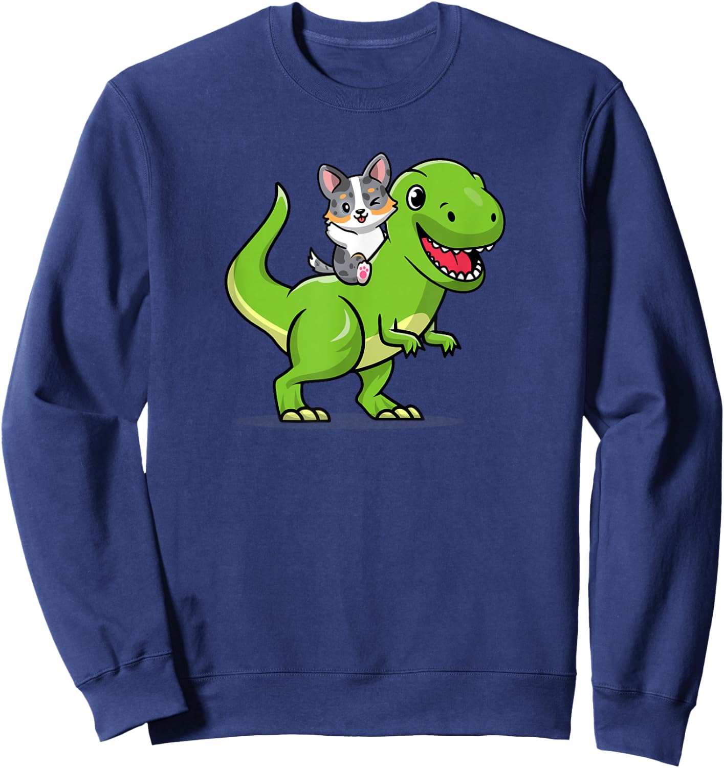 Funny Kawaii Kids Dino Dinosaur Blue Merle Corgi Lover Sweatshirt - Sweatshirt | Navy