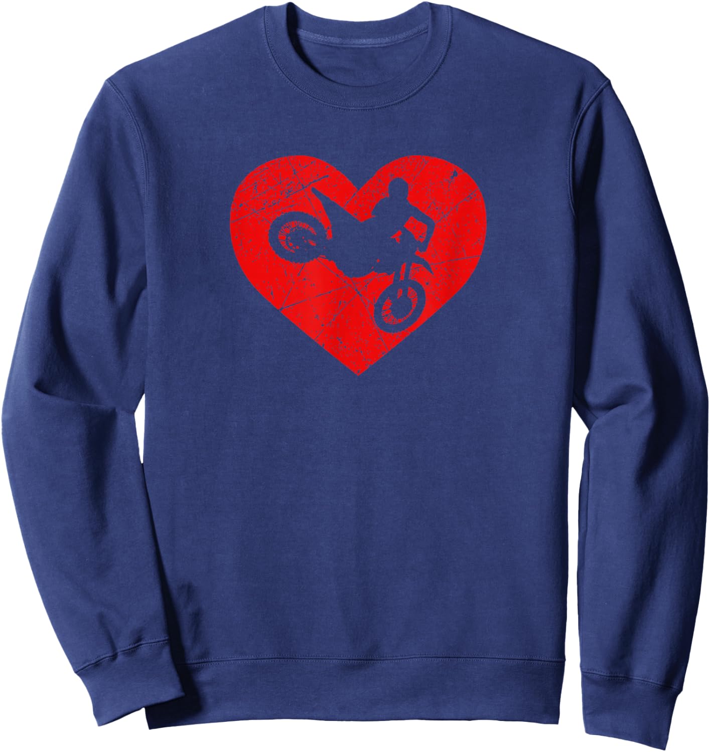 Vintage Dirt Bike Motorcycle Heart Love Valentine's Day Sweatshirt - Sweatshirt | Navy