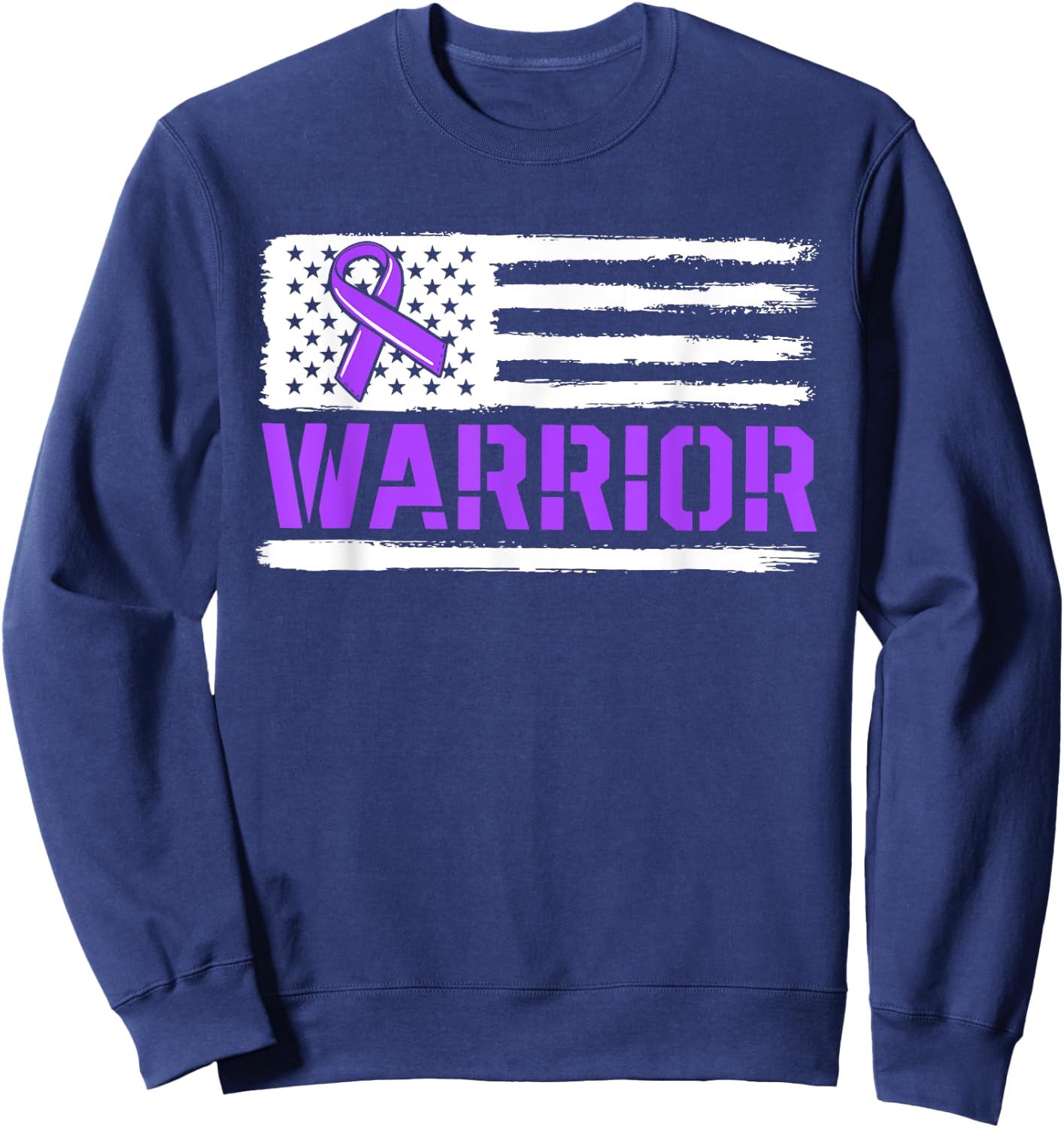 Warrior Flag Purple Support Pancreatic Cancer Awareness Sweatshirt - Sweatshirt | Navy
