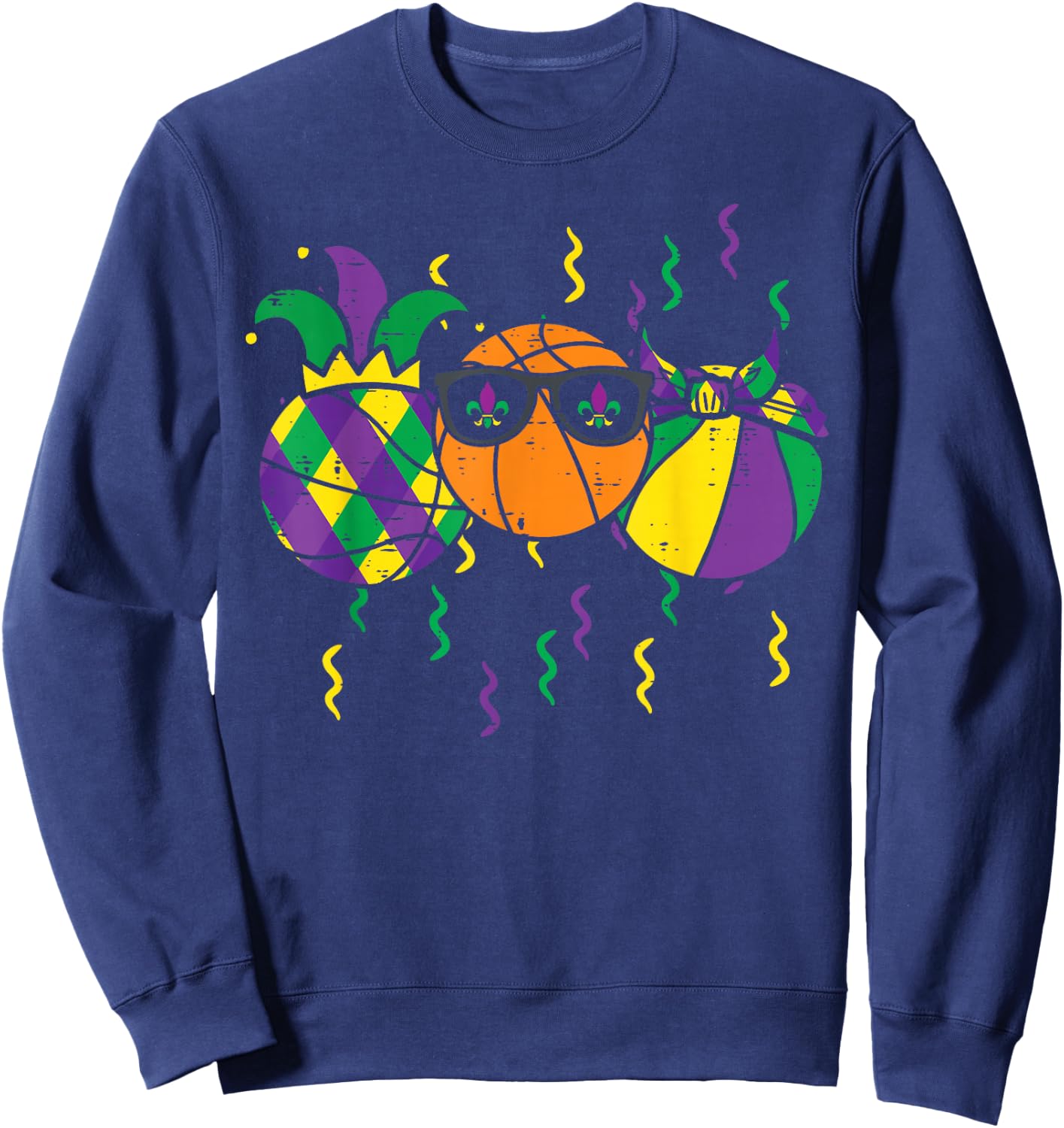 Mardi Gras Basketball Funny Sports Boys Kids Toddlers Men Sweatshirt - Sweatshirt | Navy