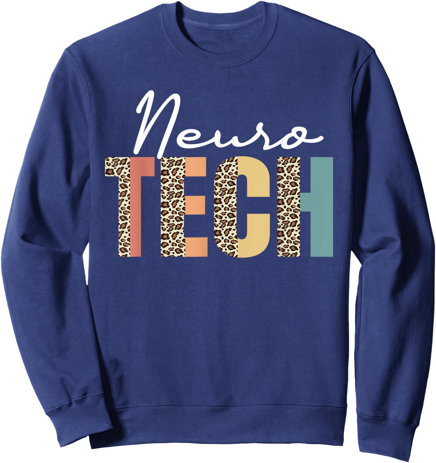 Neuro Tech Leopard Pattern Neurology Nursing EEG Brain Waves Sweatshirt - Sweatshirt | Navy