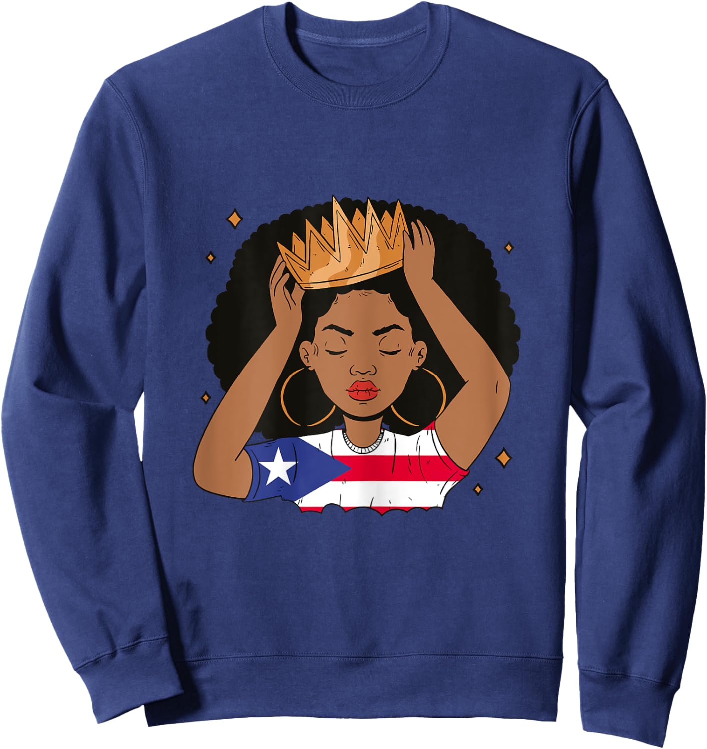 Puerto Rican Afro Hair Girl Latin Melanin Puerto Rico Queen Sweatshirt - Sweatshirt | Navy