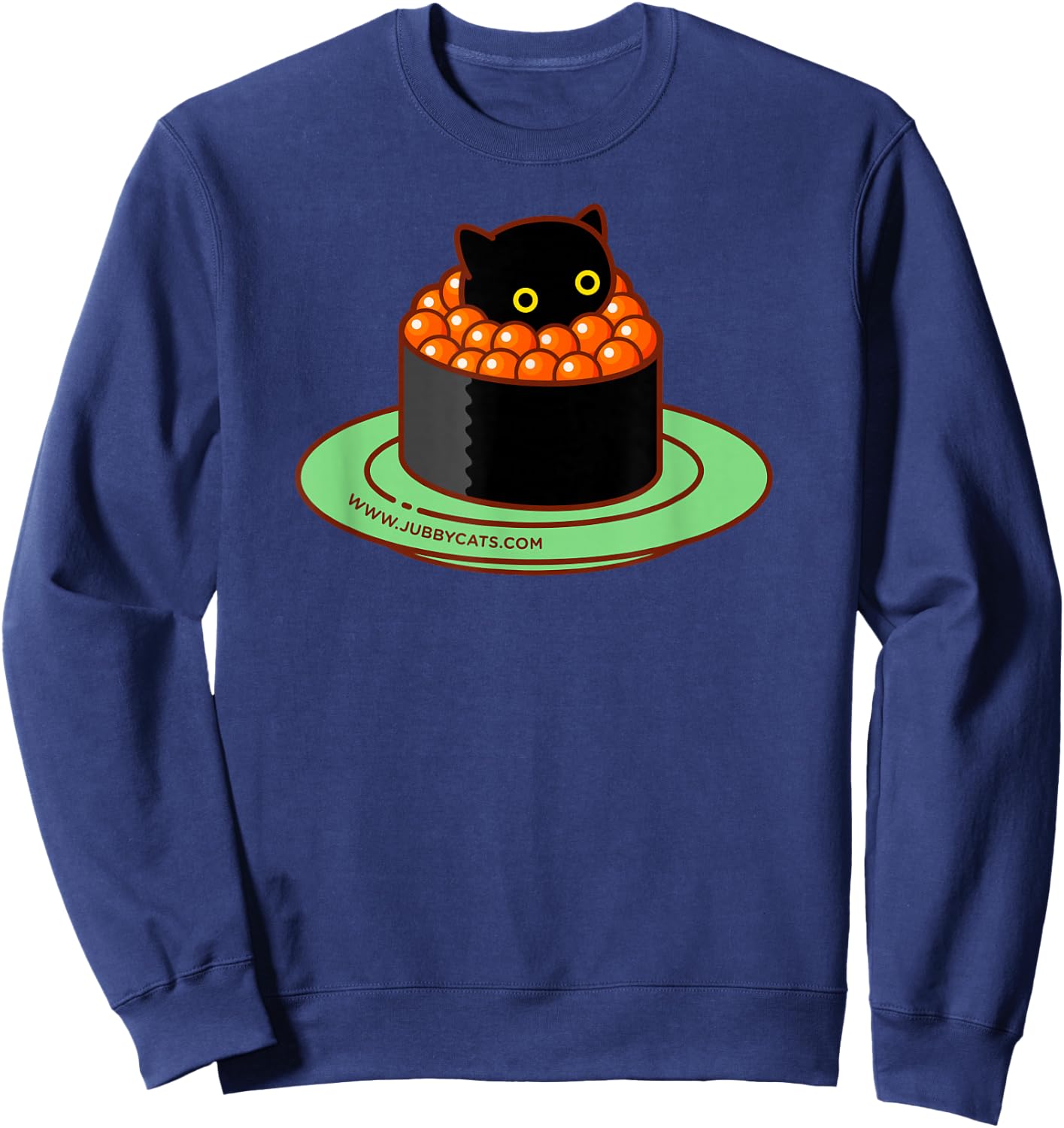Sushi Cats - IKURA (Salmon Roe) Kawaii, Cute, Japanese Food Sweatshirt - Sweatshirt | Navy