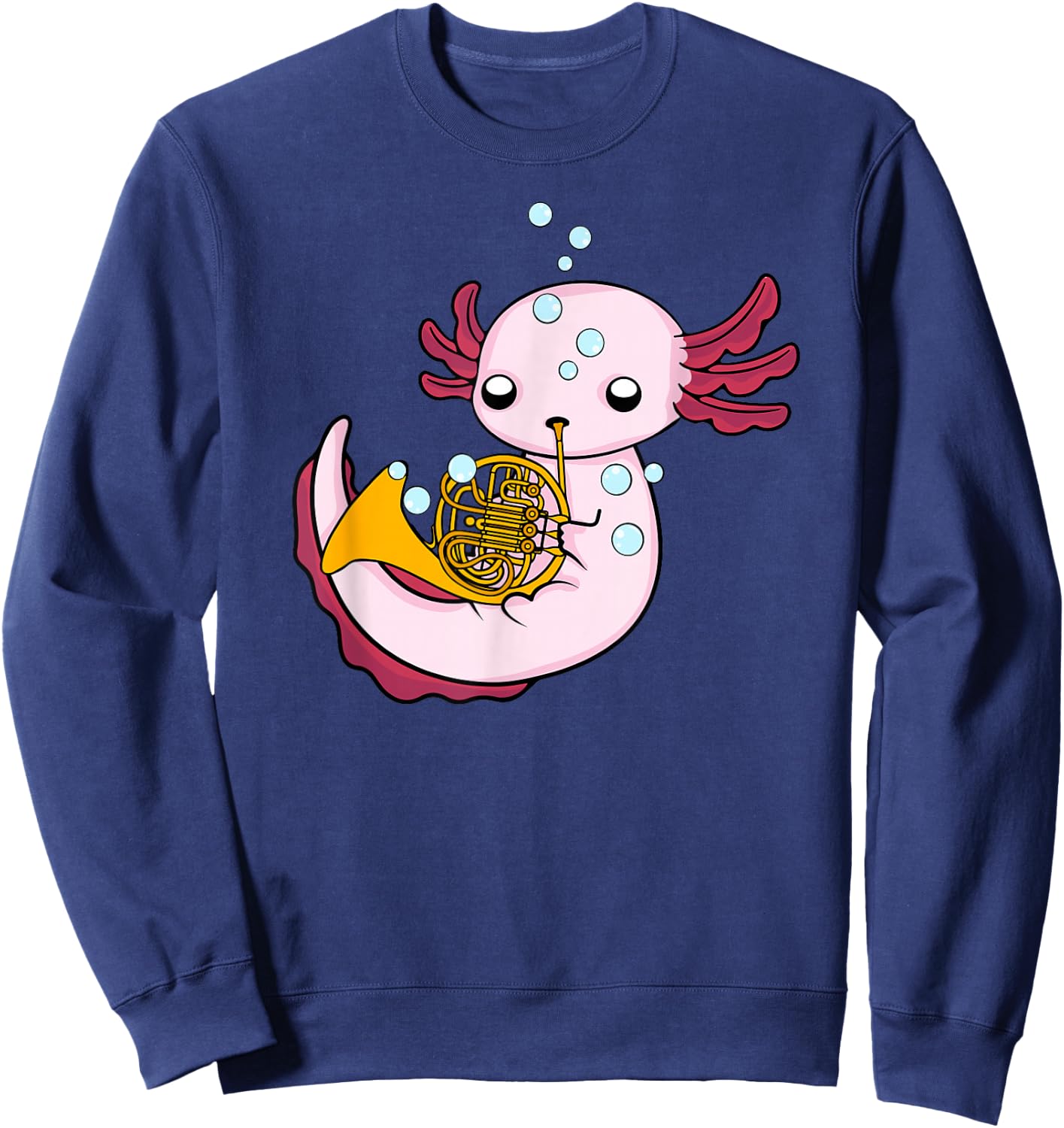 French Horn Player Kids Axolotl Big Band French Horn Sweatshirt - Sweatshirt | Navy