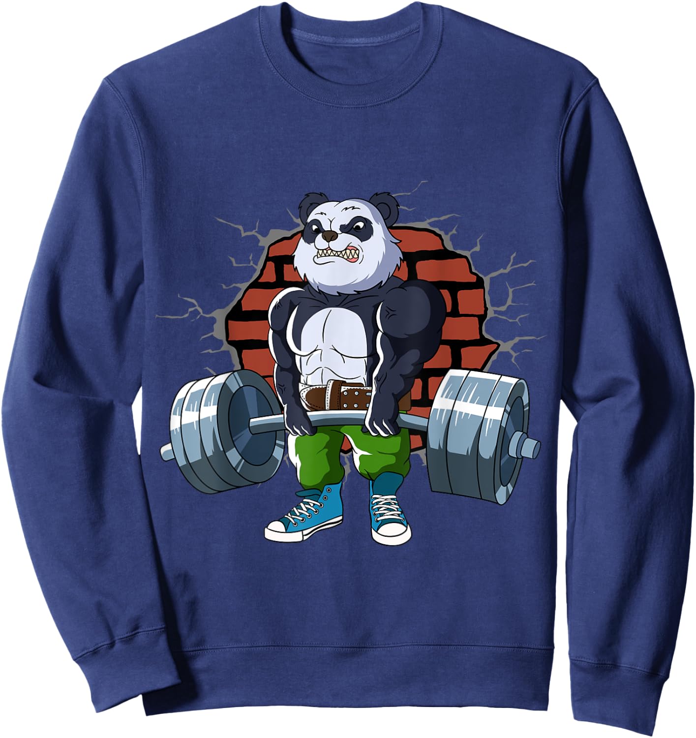 Bodybuilding and weightlifting designs Fitness Panda gains doing Deadlift Workout Training Gym Sweatshirt - Sweatshirt | Navy