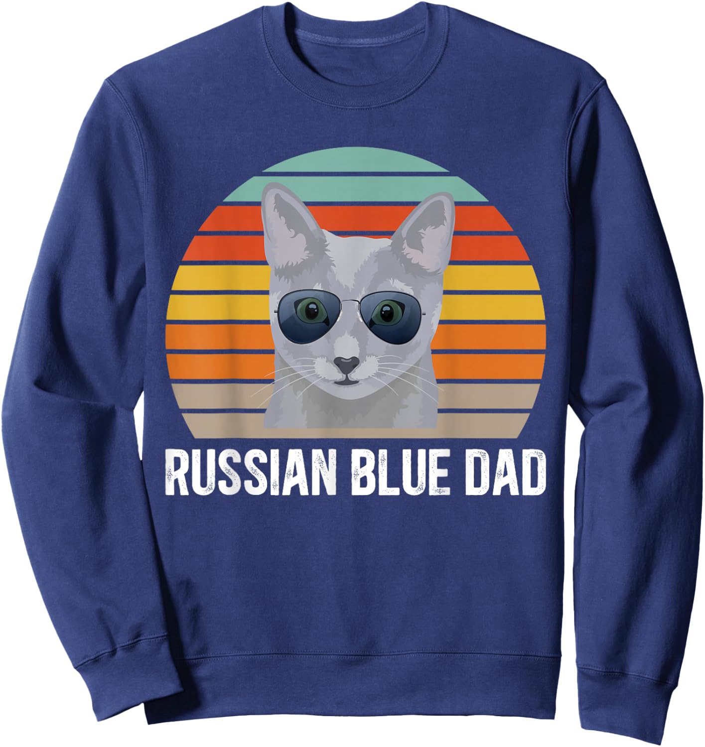 Russian Blue Dad Retro Russian Blue Cat Owner Girls Kids Sweatshirt - Sweatshirt | Navy