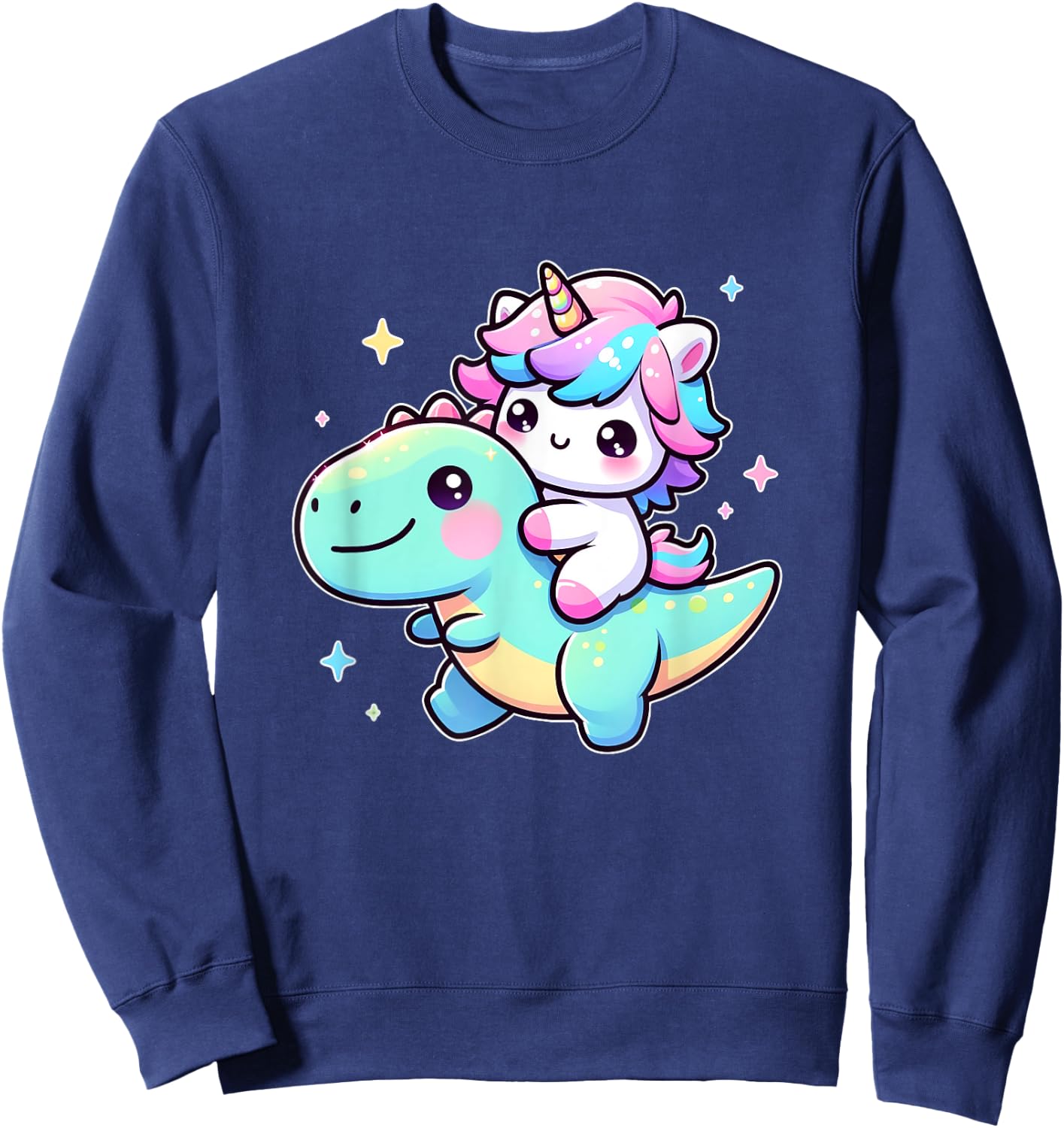 Adorable Kawaii Unicorn Rides Dinosaur Sweatshirt - Sweatshirt | Navy