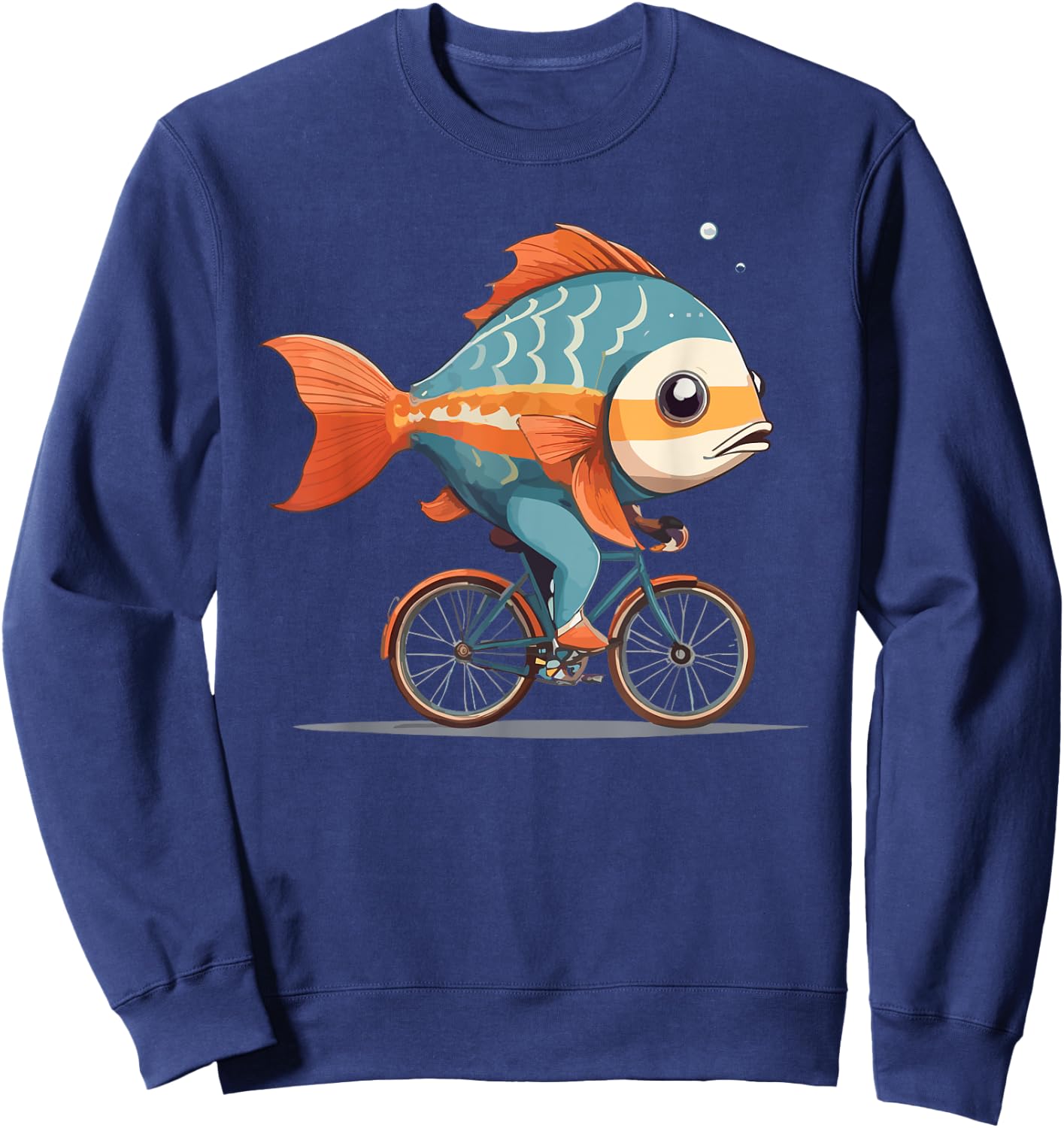 Cute Fish riding a bike, Fish and Bike Sweatshirt - Sweatshirt | Navy