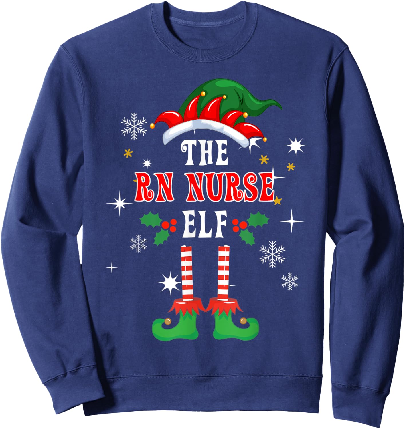 RN Nurse Elf Christmas Winter Holiday Family Matching Pajama Sweatshirt - Sweatshirt | Navy