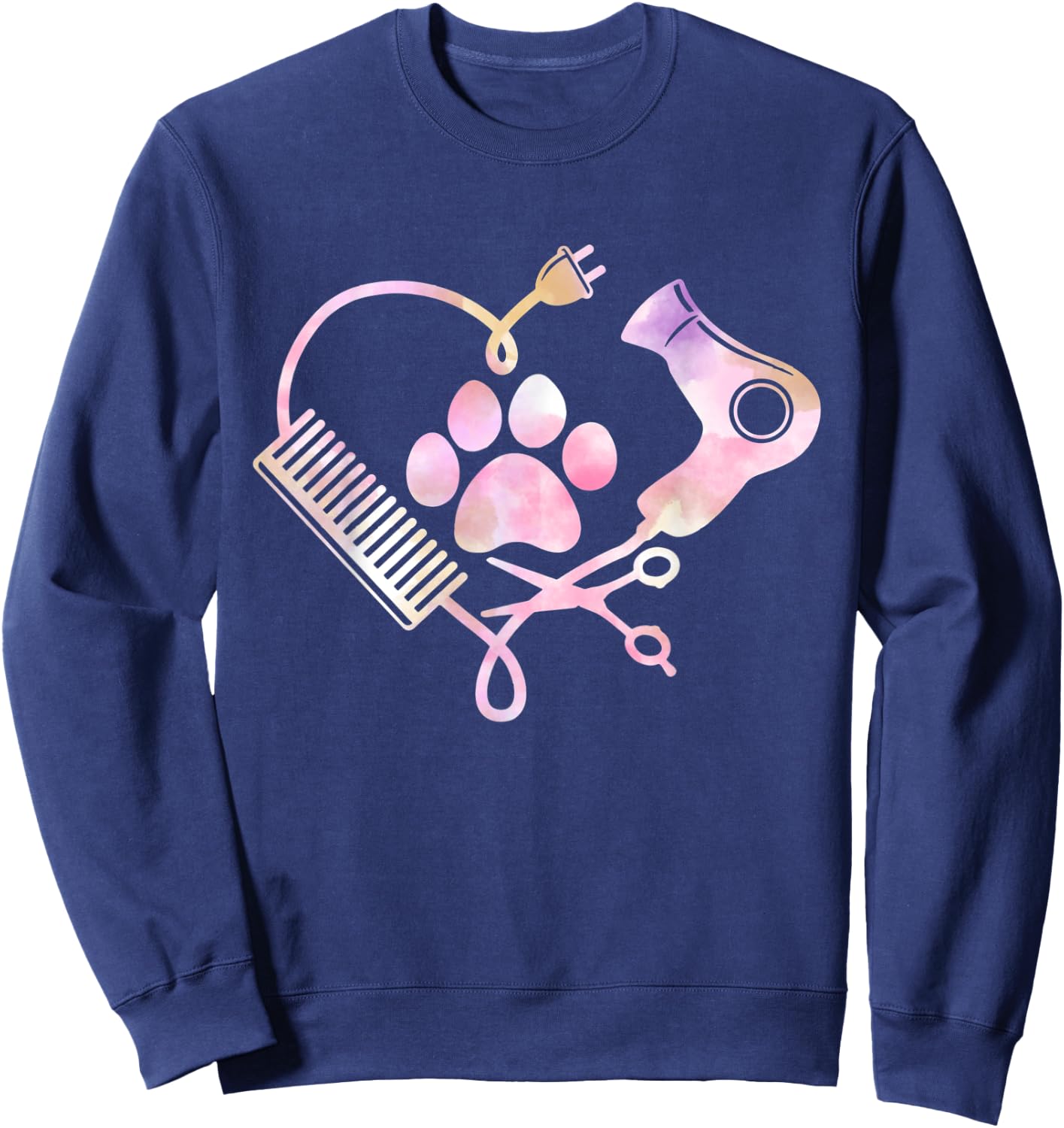 Dog Grooming Hair Dryer Heart Shirt Dog Groomer Gifts Sweatshirt - Sweatshirt | Navy