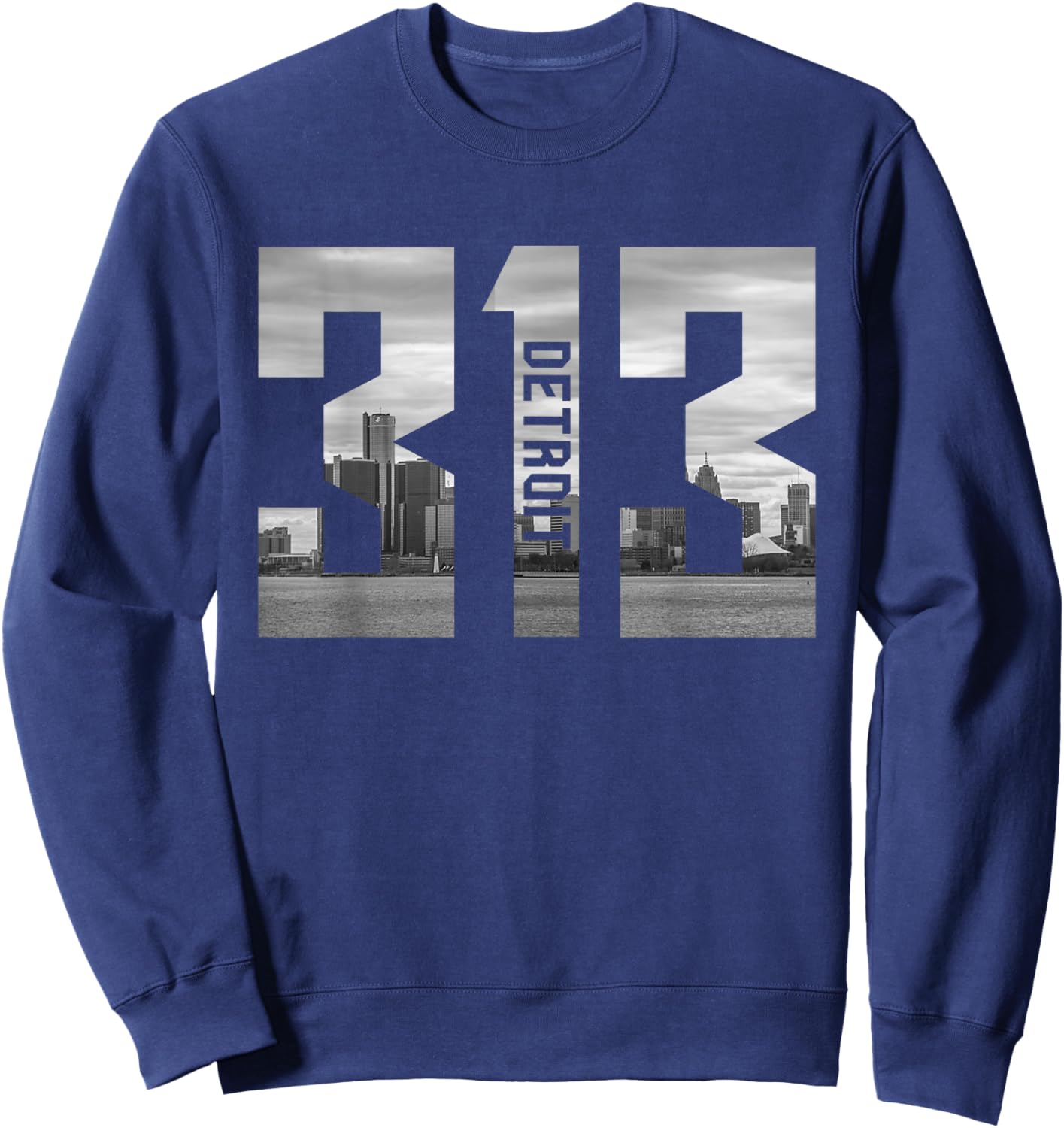 Vintage Detroit Michigan 313 Area Code Skyline Sweatshirt - Sweatshirt | Navy
