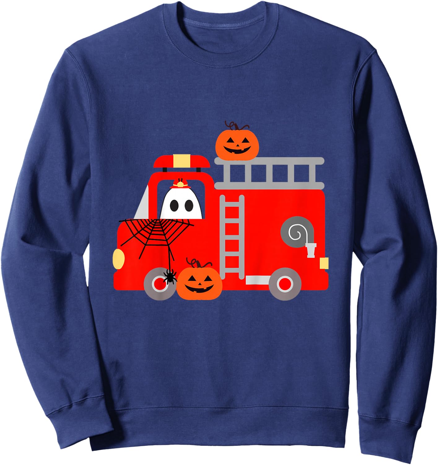 Toddler Boy Firetruck Halloween Fire Truck Firefighter Ghost Sweatshirt - Sweatshirt | Navy