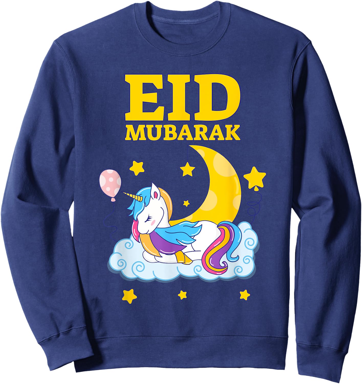 Eid Mubarak Present for kids Mom Girls Eid Mubarak Unicorn Sweatshirt - Sweatshirt | Navy