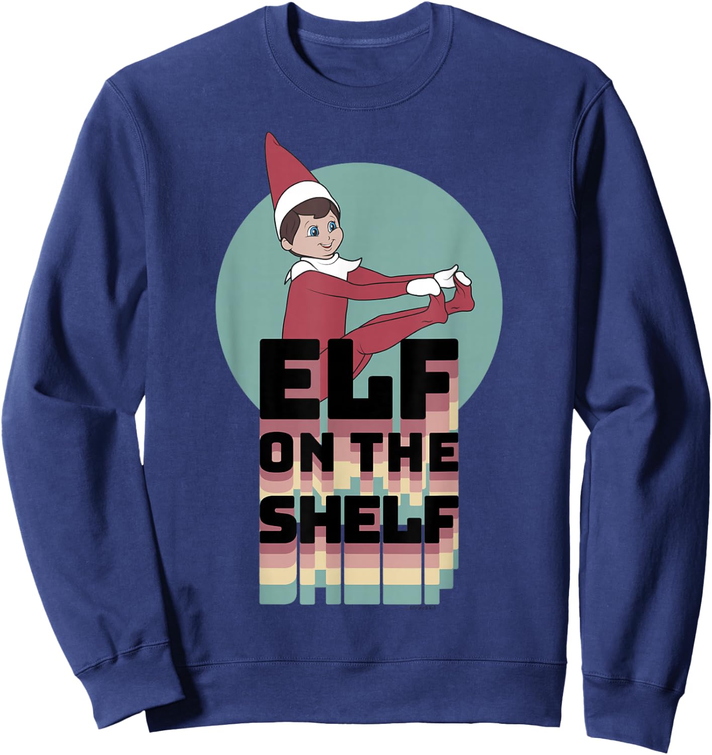 Elf on The Shelf Christmas Retro Rainbow Stacked Text Logo Sweatshirt - Sweatshirt | Navy