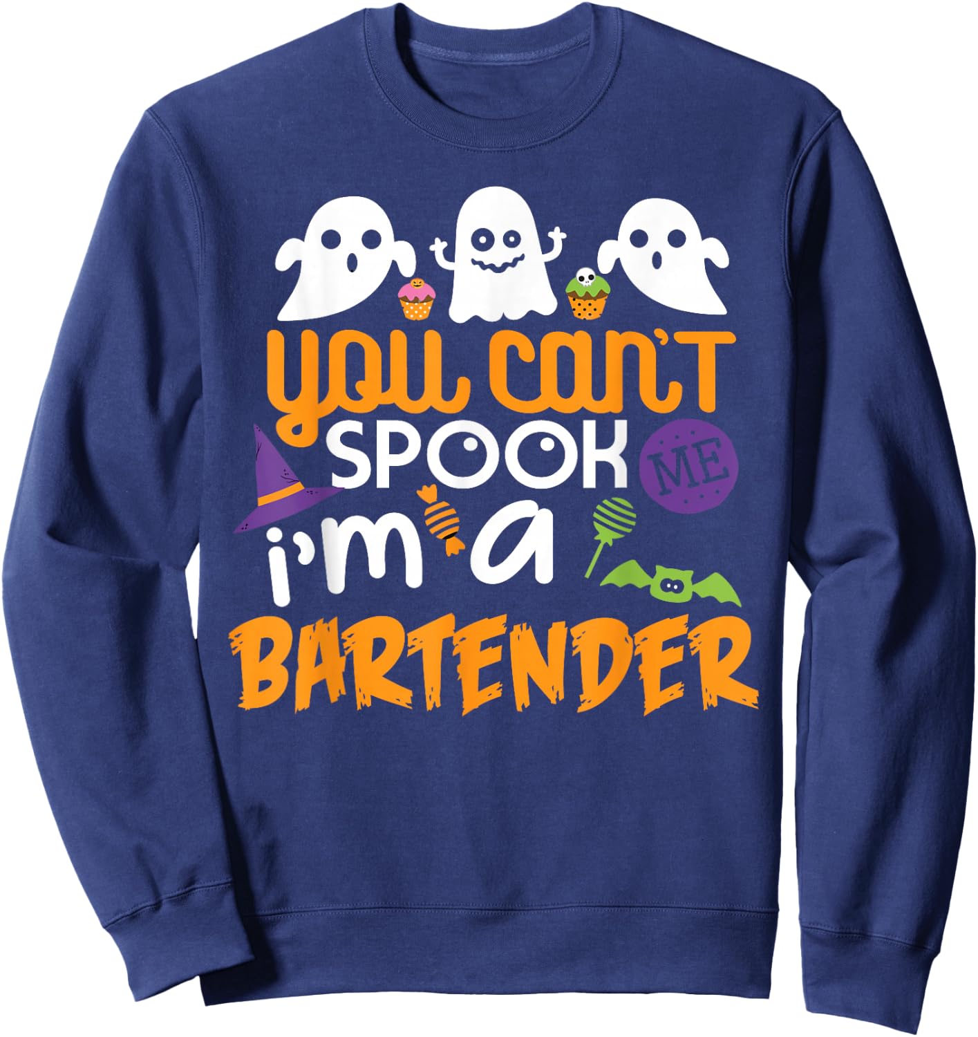 Bartender Halloween Shirt Costume Party Can't Spook Me Sweatshirt - Sweatshirt | Navy