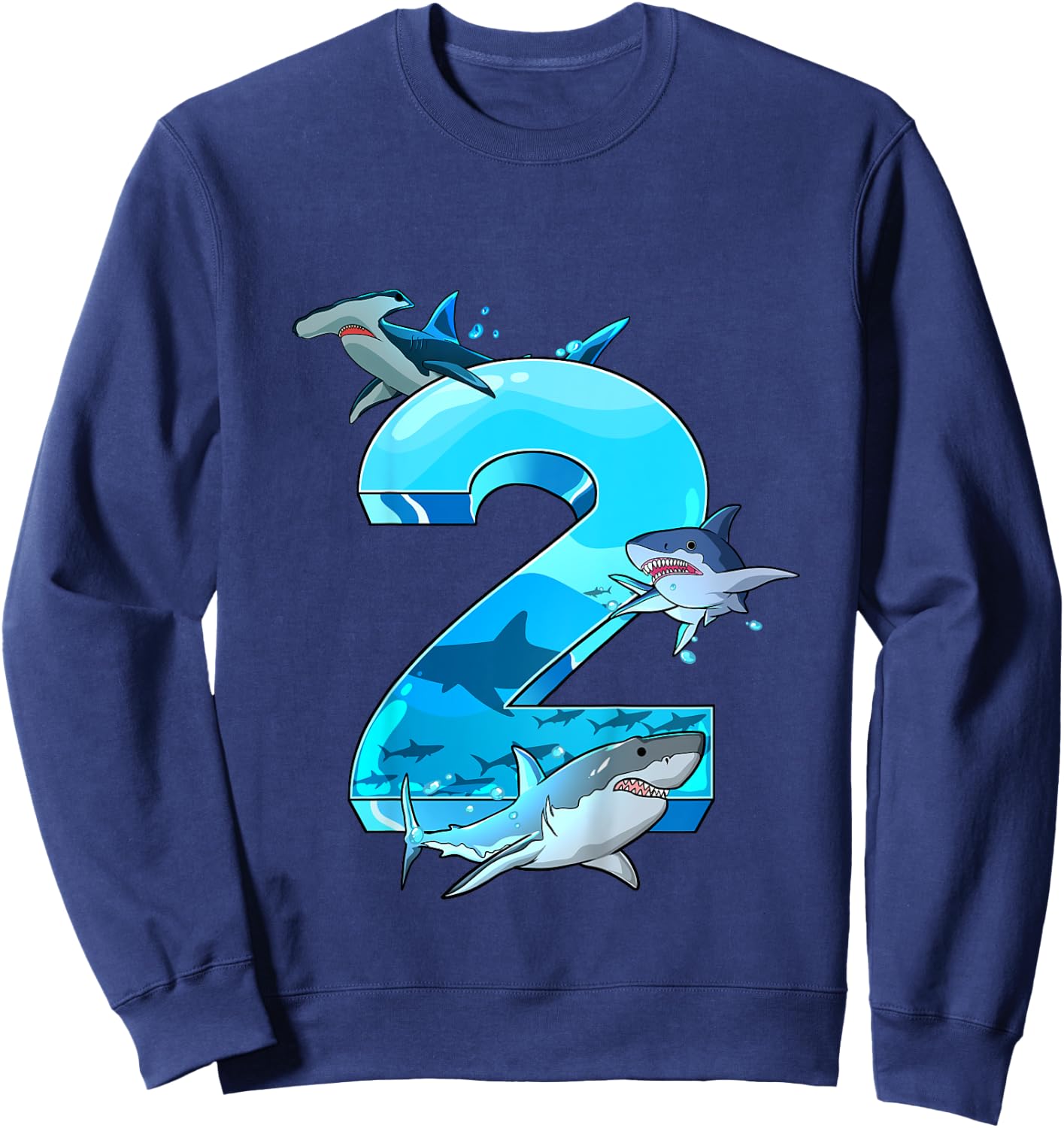 Kids Shark Boy 2 Years Birthday Child Children Birthday Sweatshirt - Sweatshirt | Navy