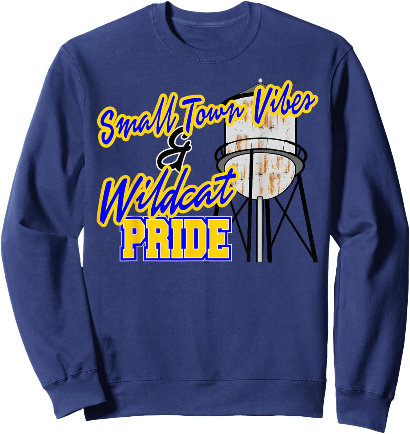 Small Town Vibes and Wildcat Pride School Spirit Blue Yellow Women Kids Sweatshirt - Sweatshirt | Navy