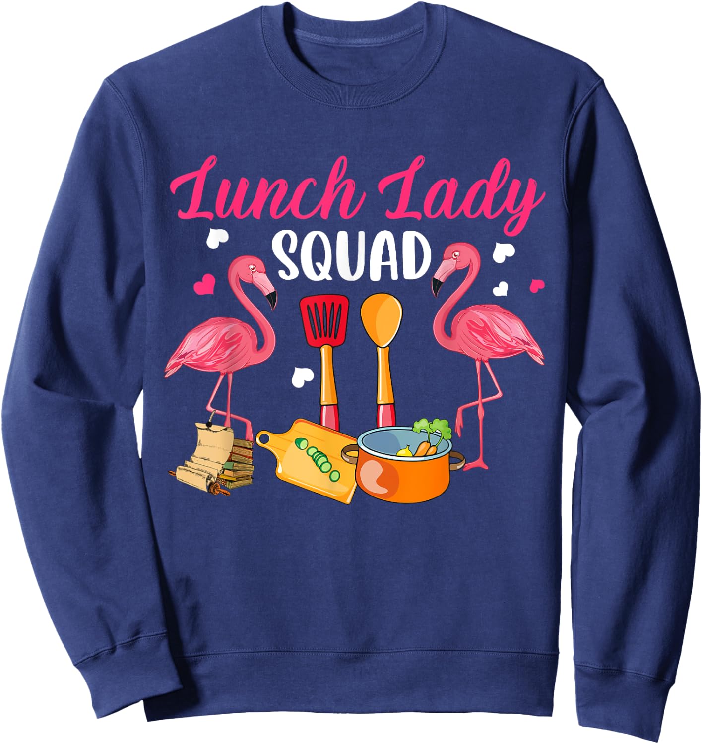 Lunch Lady Squad Couple Cute Flamingos Matching Proud Job Sweatshirt - Sweatshirt | Navy