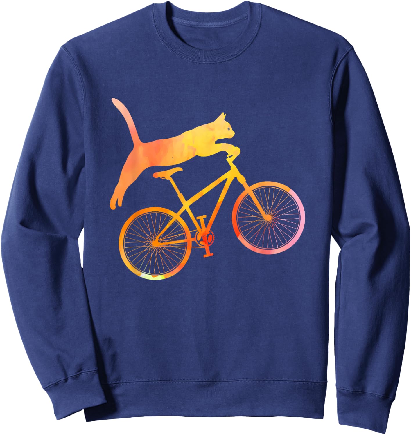 Animals Riding Bikes Cat on a Bike Funny Cat for Cyclists, -Adults & Kids, Black, Short Sleeve, Classic Fit Sweatshirt - Sweatshirt | Navy