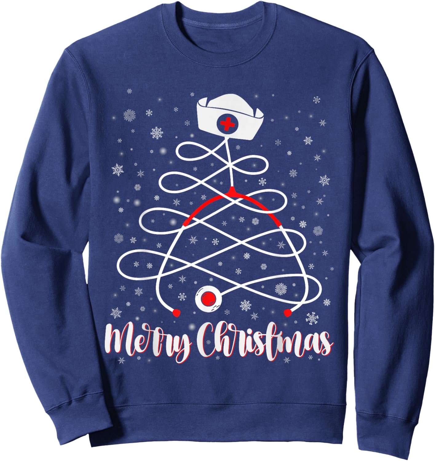 Merry Christmas Nurse Tree Xmas Scrub Women Men Sweatshirt - Sweatshirt | Navy