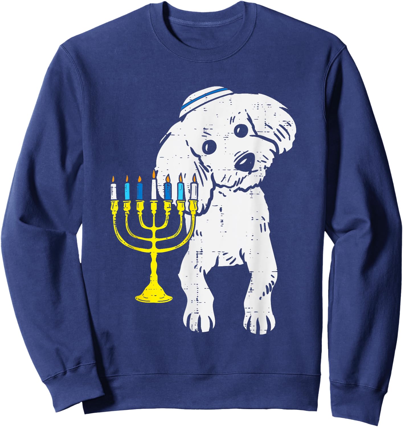 Jewish Poodle Dog Menorah Hanukkah Pajamas Chanukah PJs Sweatshirt - Sweatshirt | Navy