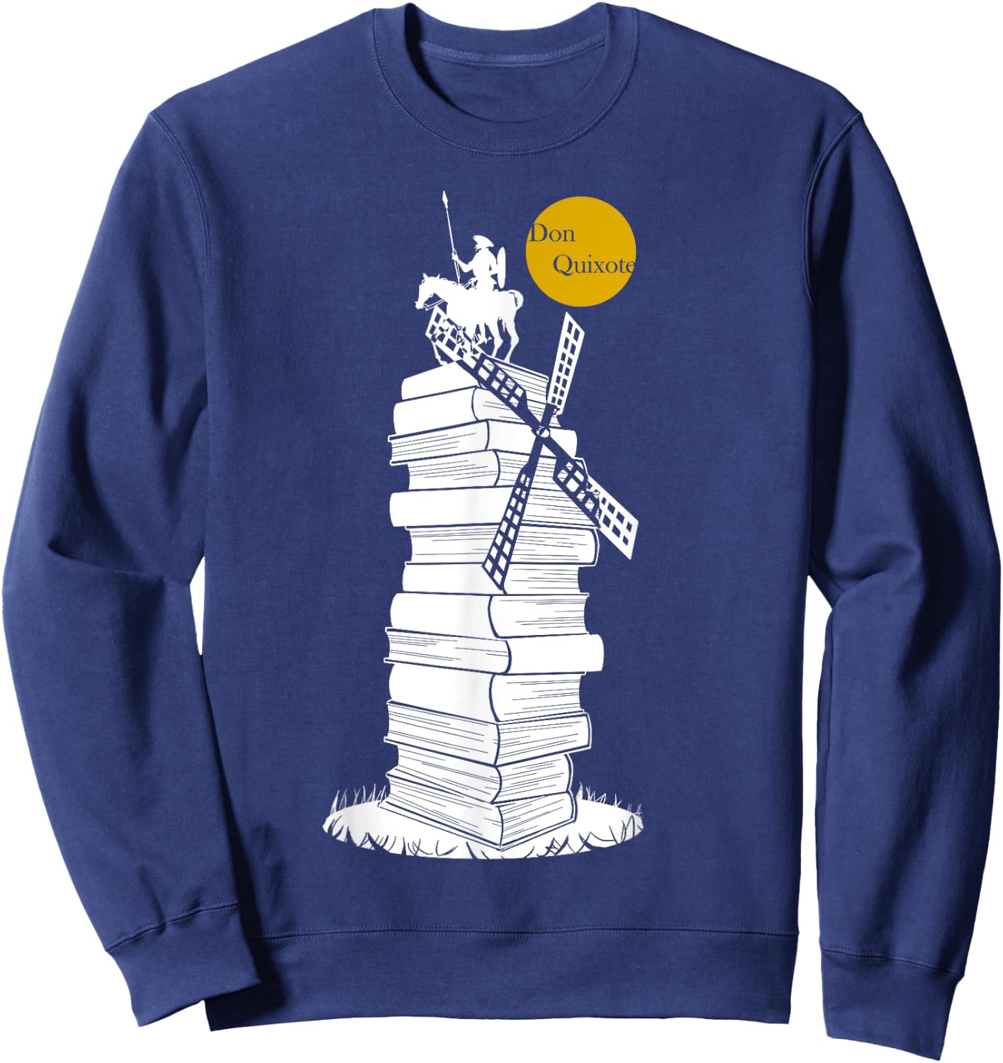 DON QUIXOTE in a Windmill of Books, White Shade Sweatshirt - Sweatshirt | Navy