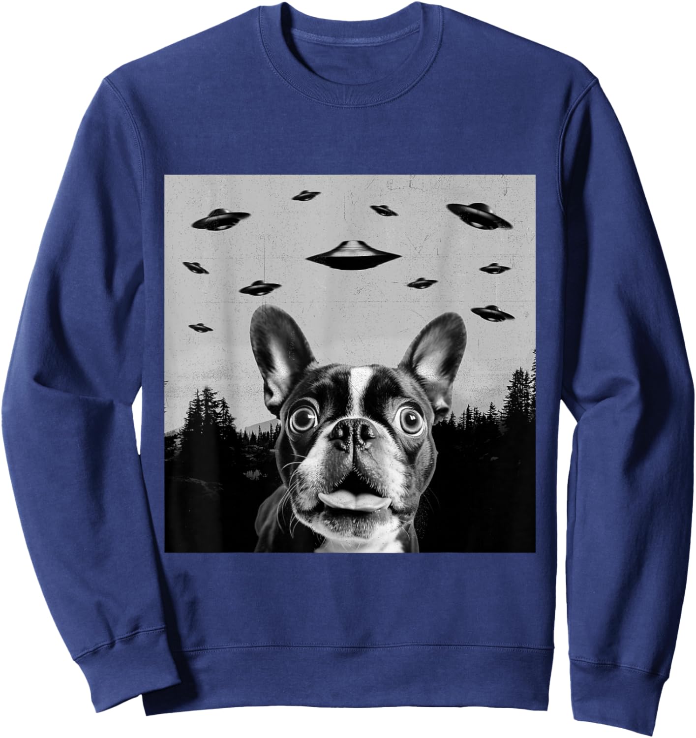 Alien UFO Funny Frenchton Dog Lover Men Women Kids Sweatshirt - Sweatshirt | Navy