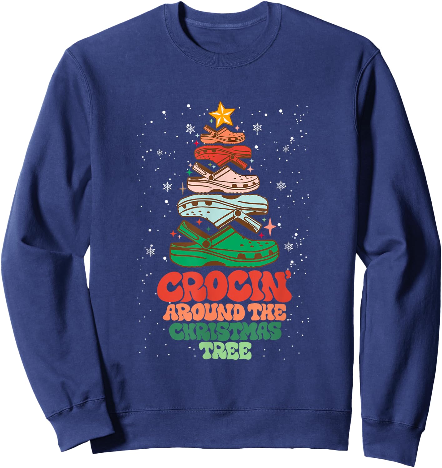 Funny Christmas Crocing Around The Christmas Tree Vintage Sweatshirt - Sweatshirt | Navy