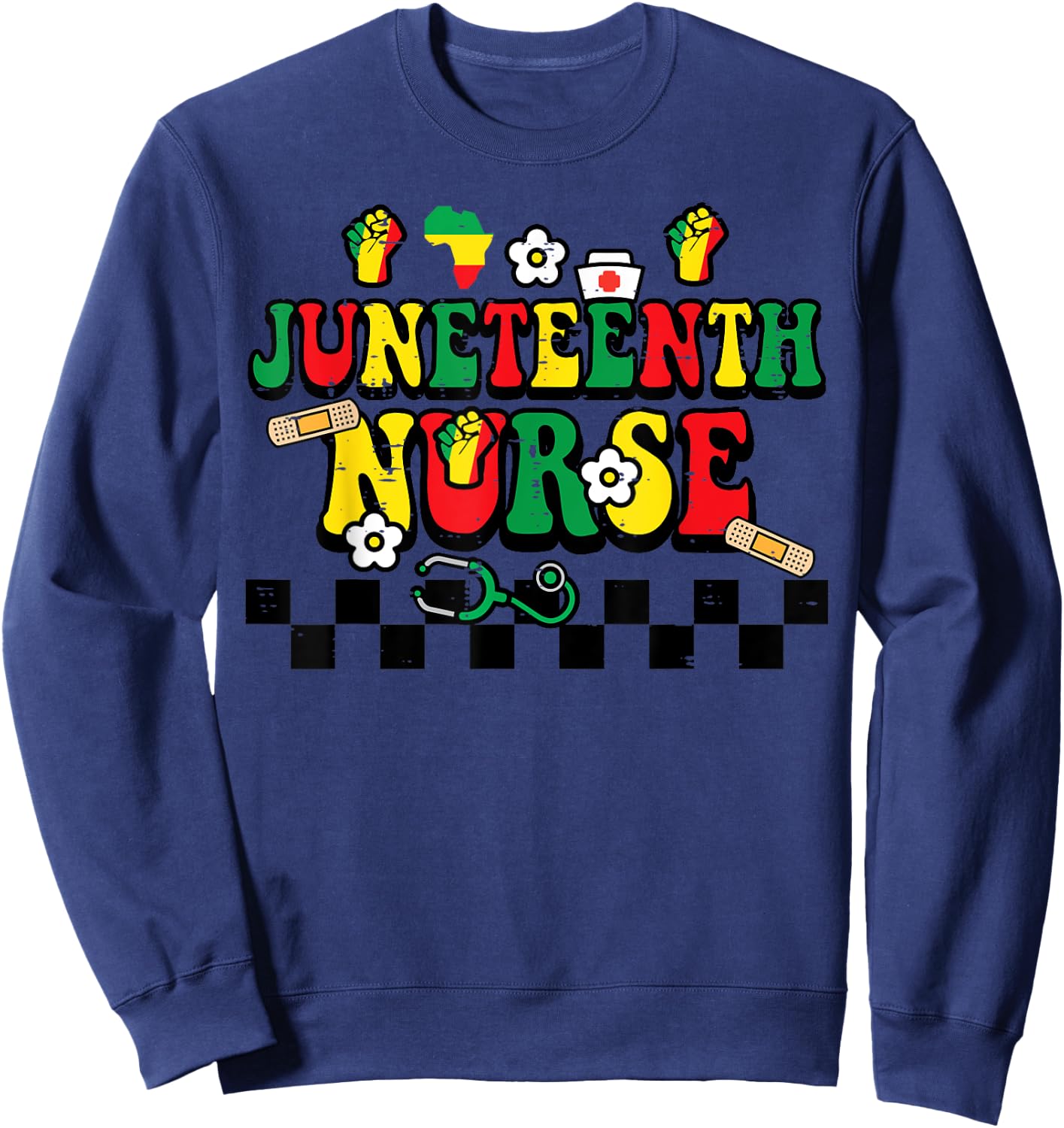 Juneteenth Black Nurse Retro 1865 Groovy Scrub Top Men Women Sweatshirt - Sweatshirt | Navy