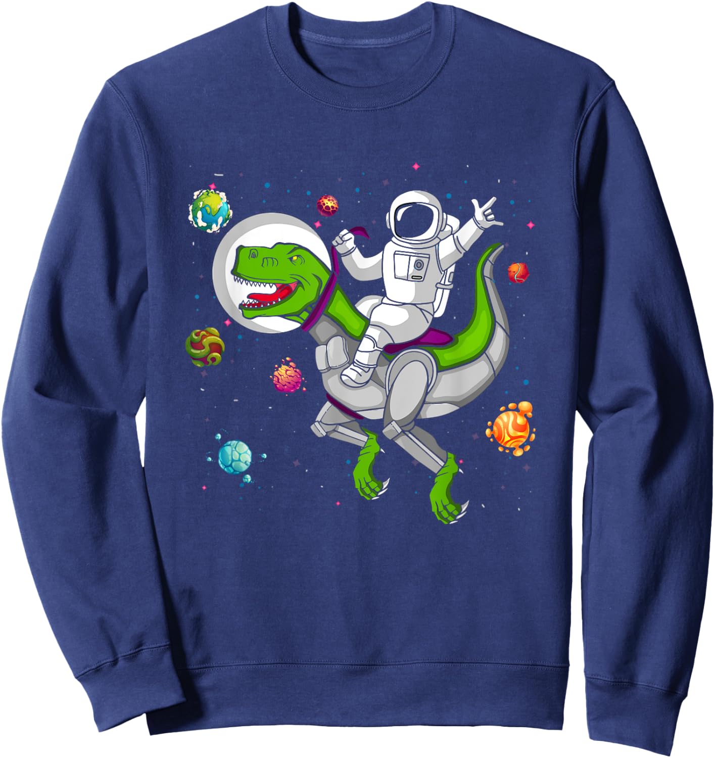 Astronaut Riding T Rex Dinosaur OuterSpace Galaxy Sweatshirt - Sweatshirt | Navy