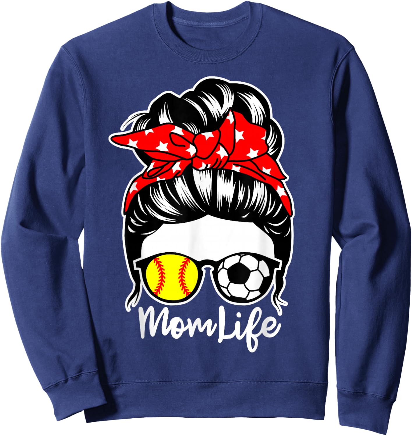 Mom Life Messy Bun Hair Soccer Softball Player Mom Sweatshirt - Sweatshirt | Navy