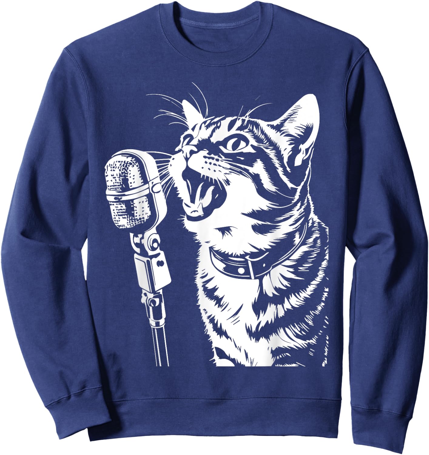 Cat Singing with Microphone Cats Singer Women Sweatshirt - Sweatshirt | Navy