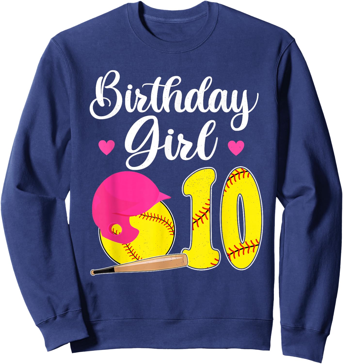 10th Birthday Softball Girls 10 Years Old Sweatshirt - Sweatshirt | Navy