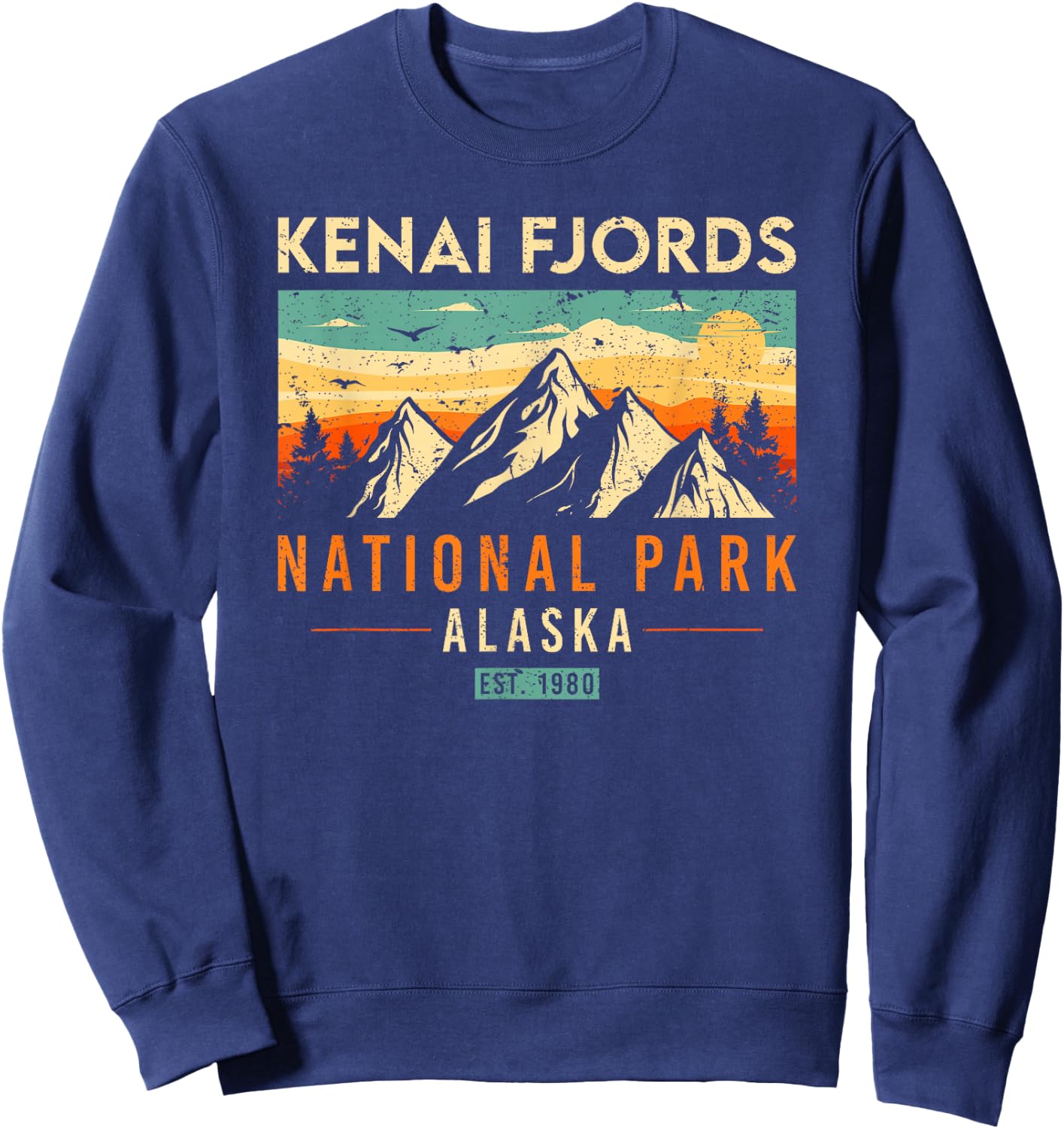Kenai Fjords Est. 1980 Retro Alaska National Park Sweatshirt - Sweatshirt | Navy