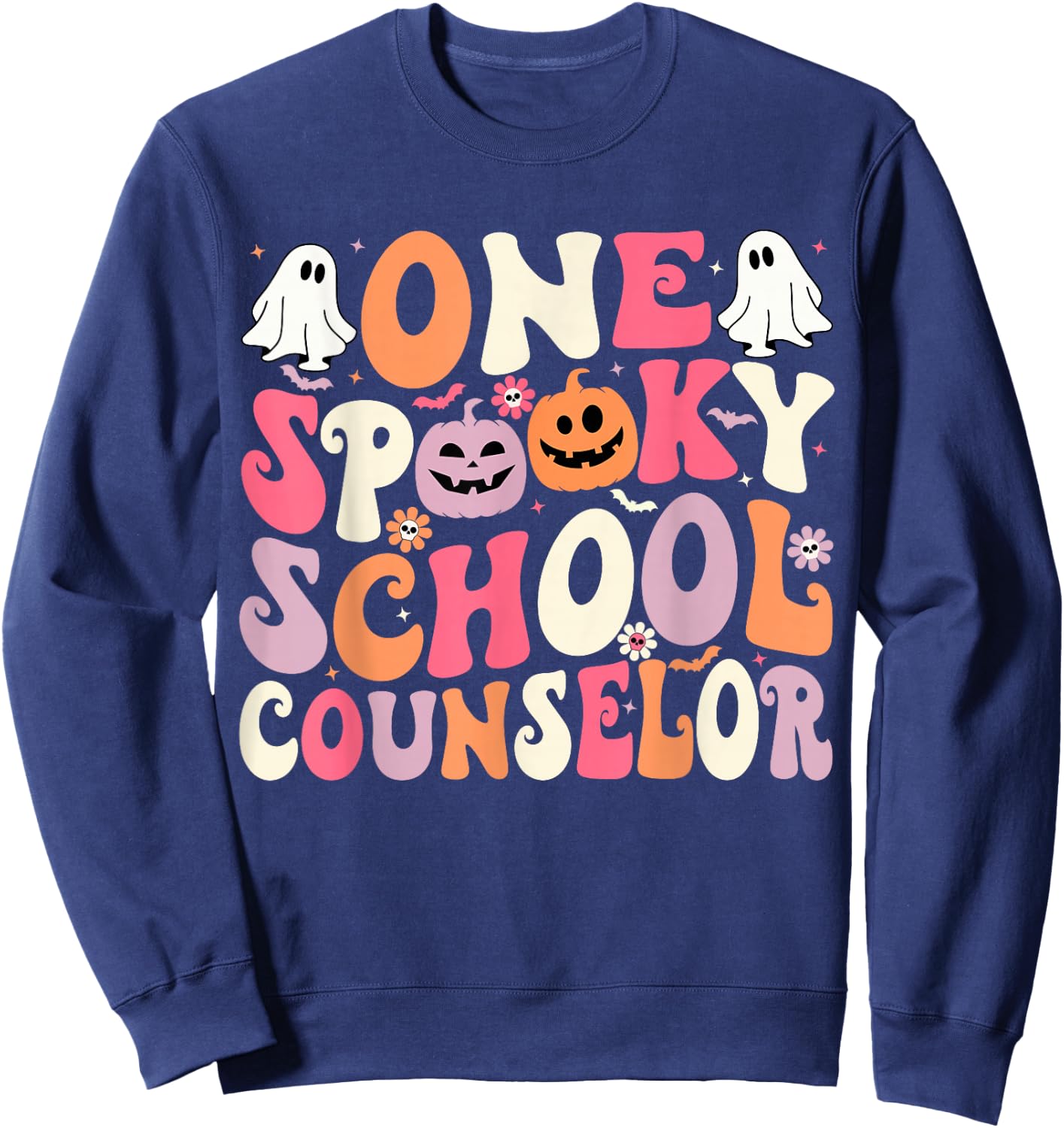 One Spooky School Counselor Halloween Teacher Counseling Sweatshirt - Sweatshirt | Navy