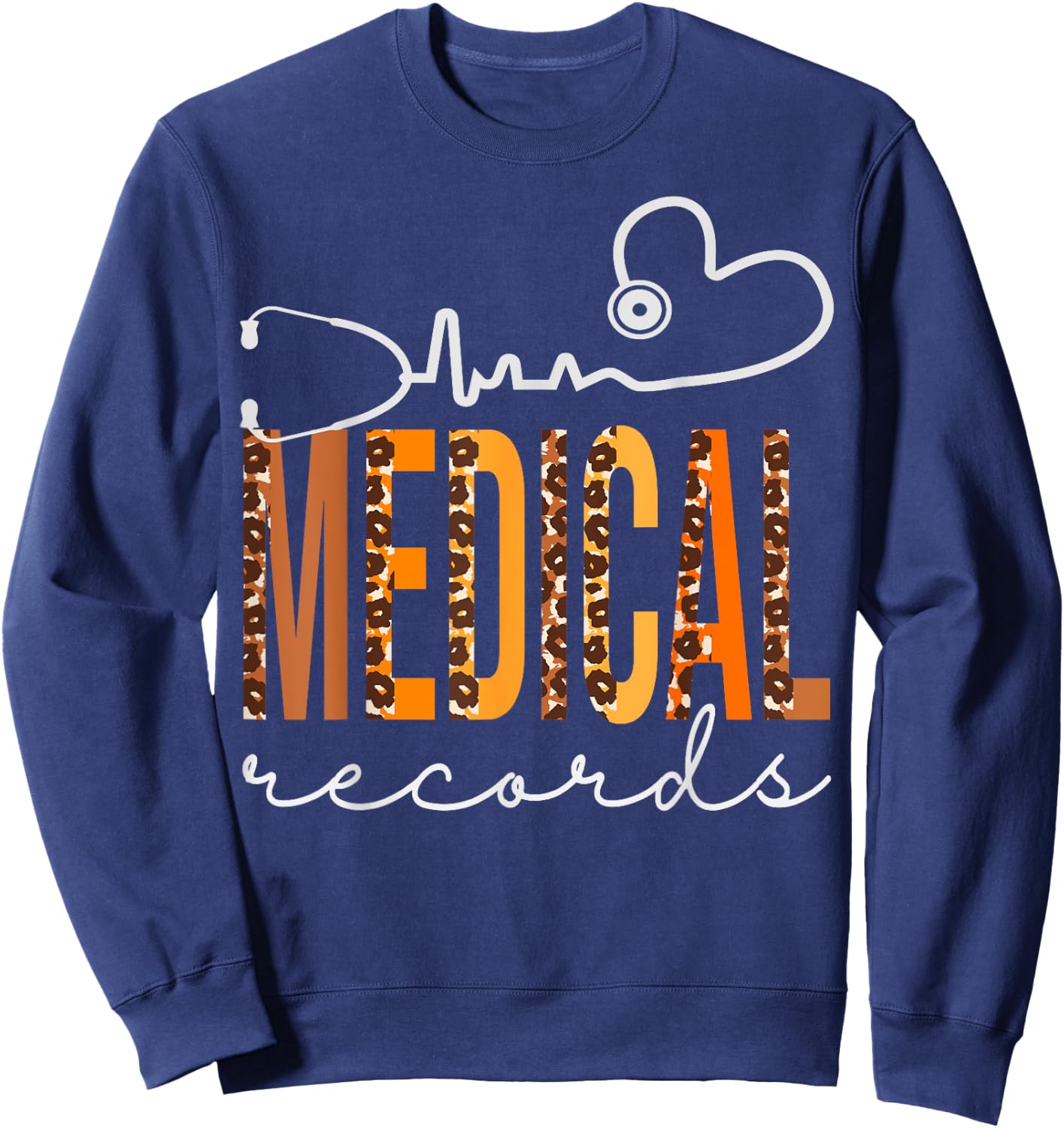 Medical Records Leopard Heartbeat Appreciation Women Fall Sweatshirt - Sweatshirt | Navy