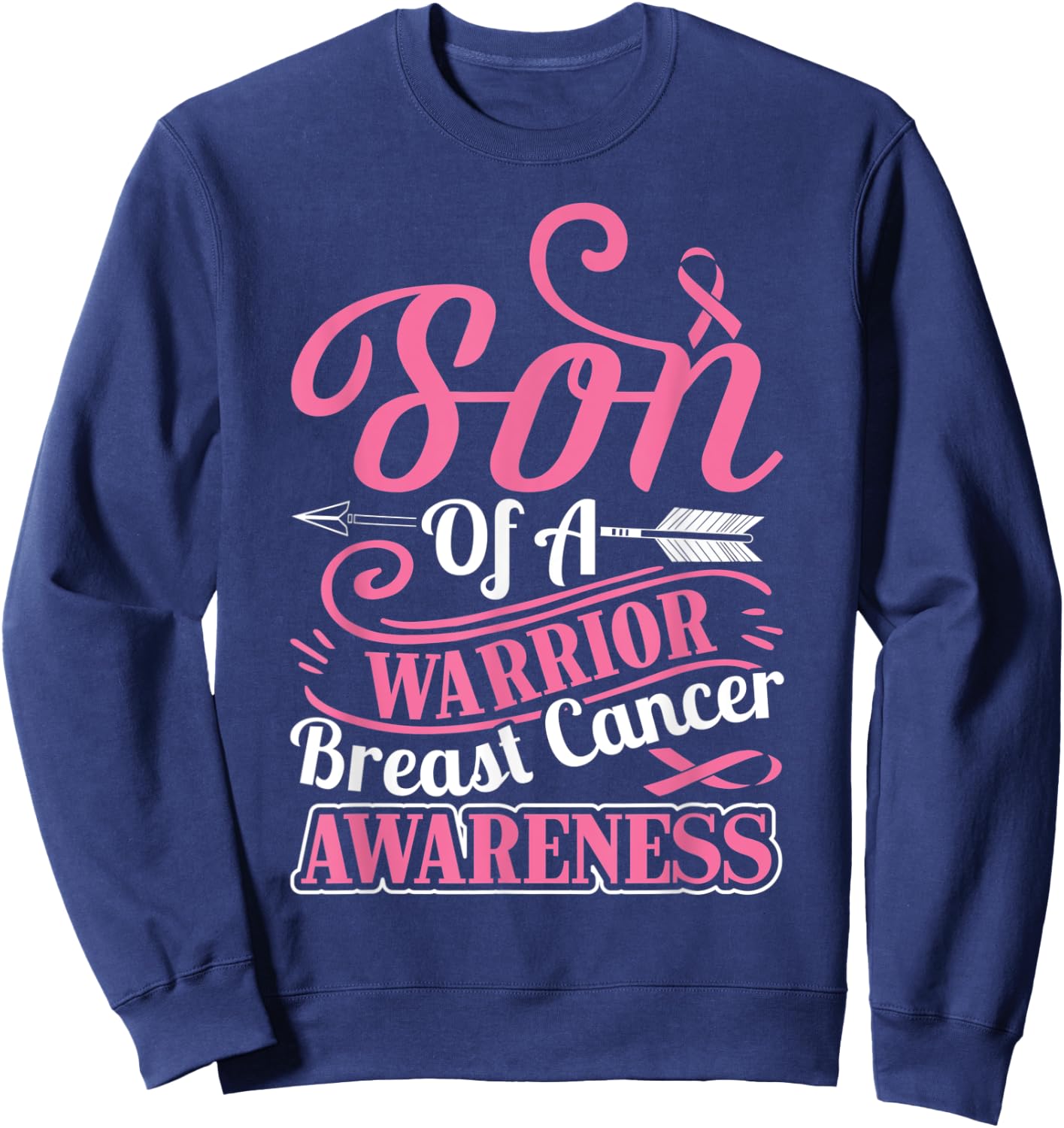 pink ribbon breast cancer awareness Son of warrior boys men Sweatshirt - Sweatshirt | Navy
