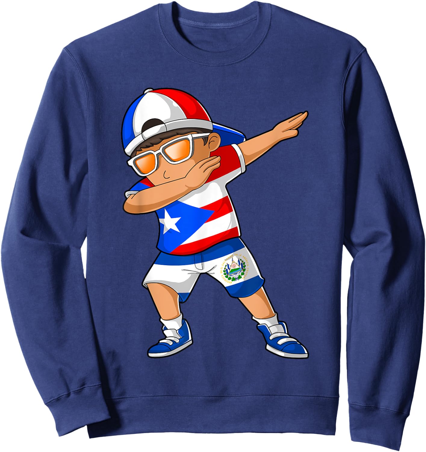 Half Puerto Rican Half Salvadoran Boy Puerto Rico Flag Sweatshirt - Sweatshirt | Navy
