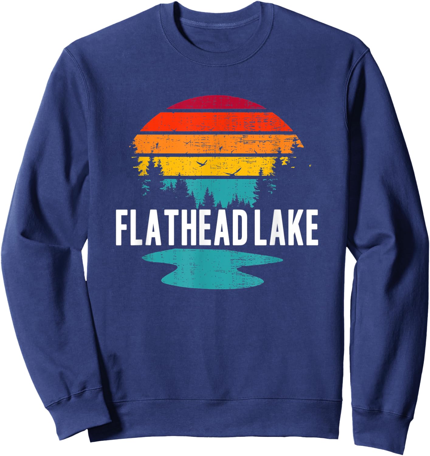 Flathead Lake Montana Fishing Vacation Vintage Sunset Sweatshirt - Sweatshirt | Navy