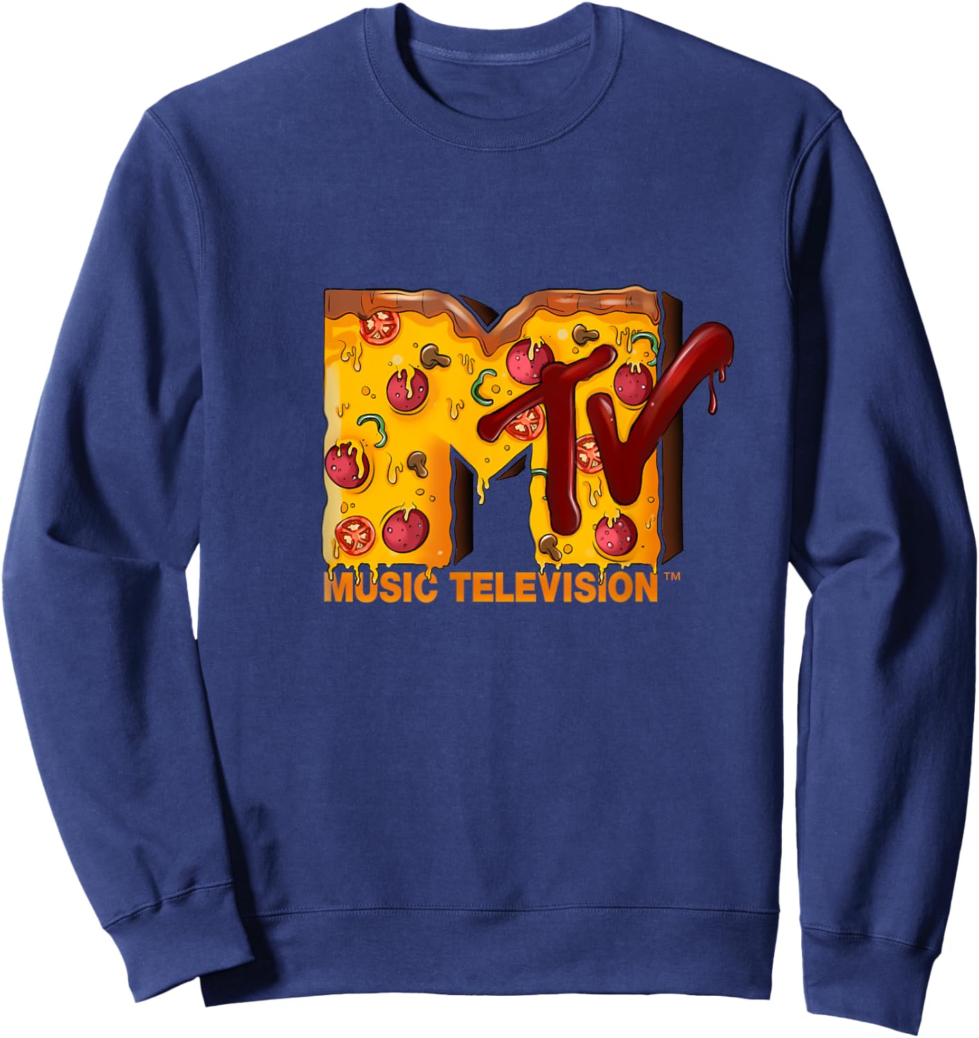 Mademark x MTV - The original MTV Logo with a Pizza for Pizzalover Sweatshirt - Sweatshirt | Navy