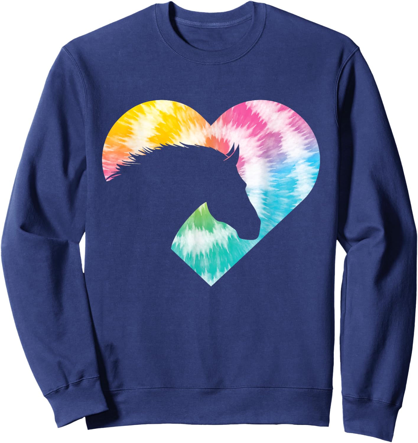 Tie Dye Horse Heart Shaped - Animal Lover Horseback Rider Sweatshirt - Sweatshirt | Navy