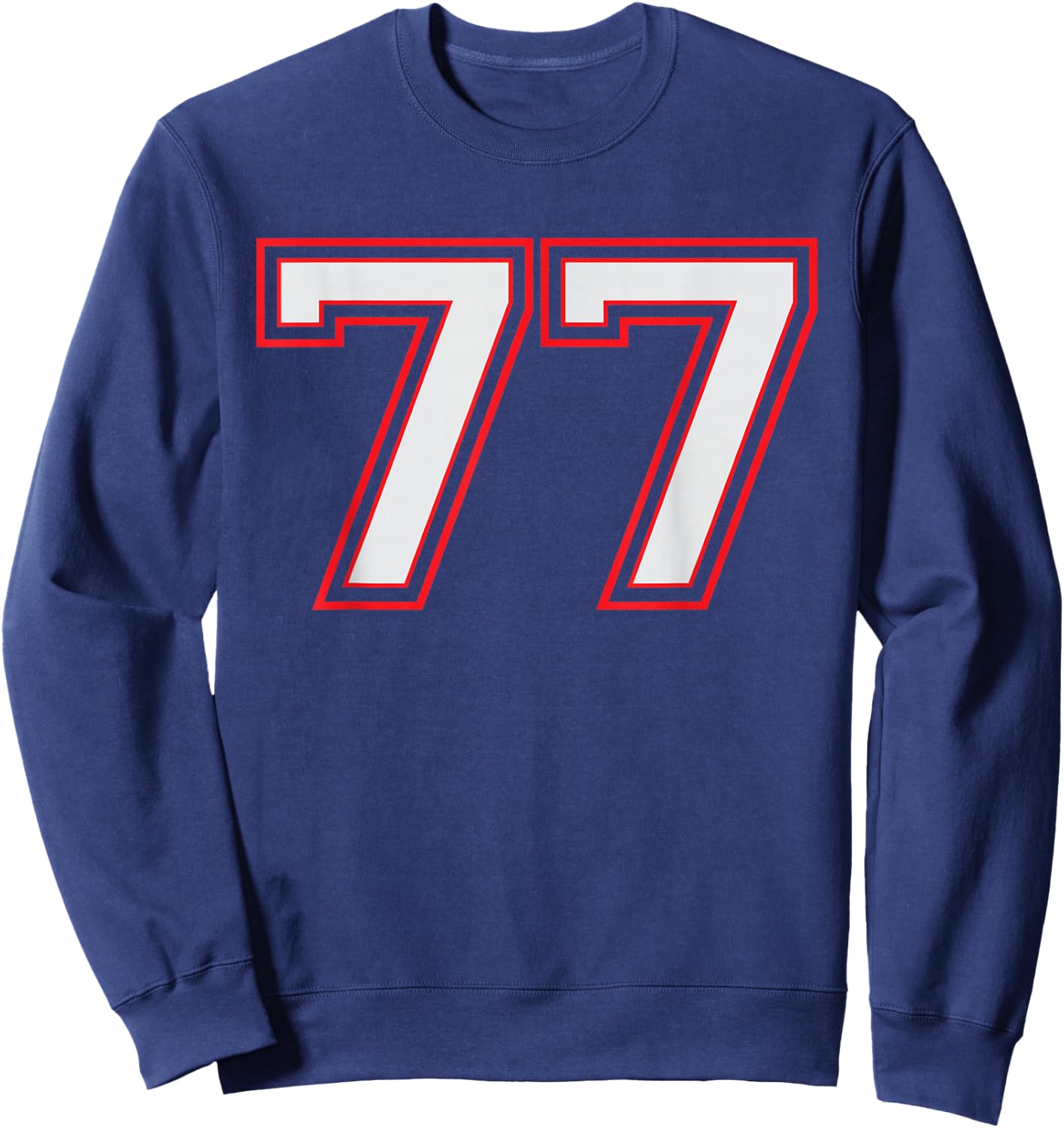 Red Number 77 Sports Player Jersey Fun Game Winner #77 Lucky Sweatshirt - Sweatshirt | Navy