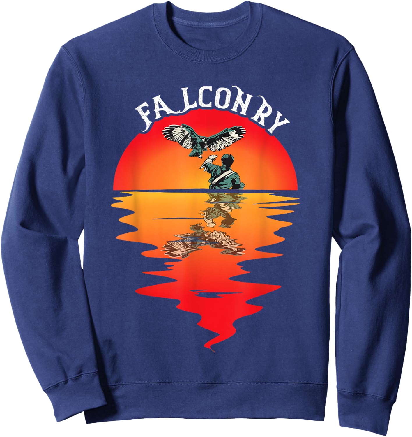 Falconry Vintage Sunset Falcon Trainer Falconer Birder Sweatshirt - Sweatshirt | Navy