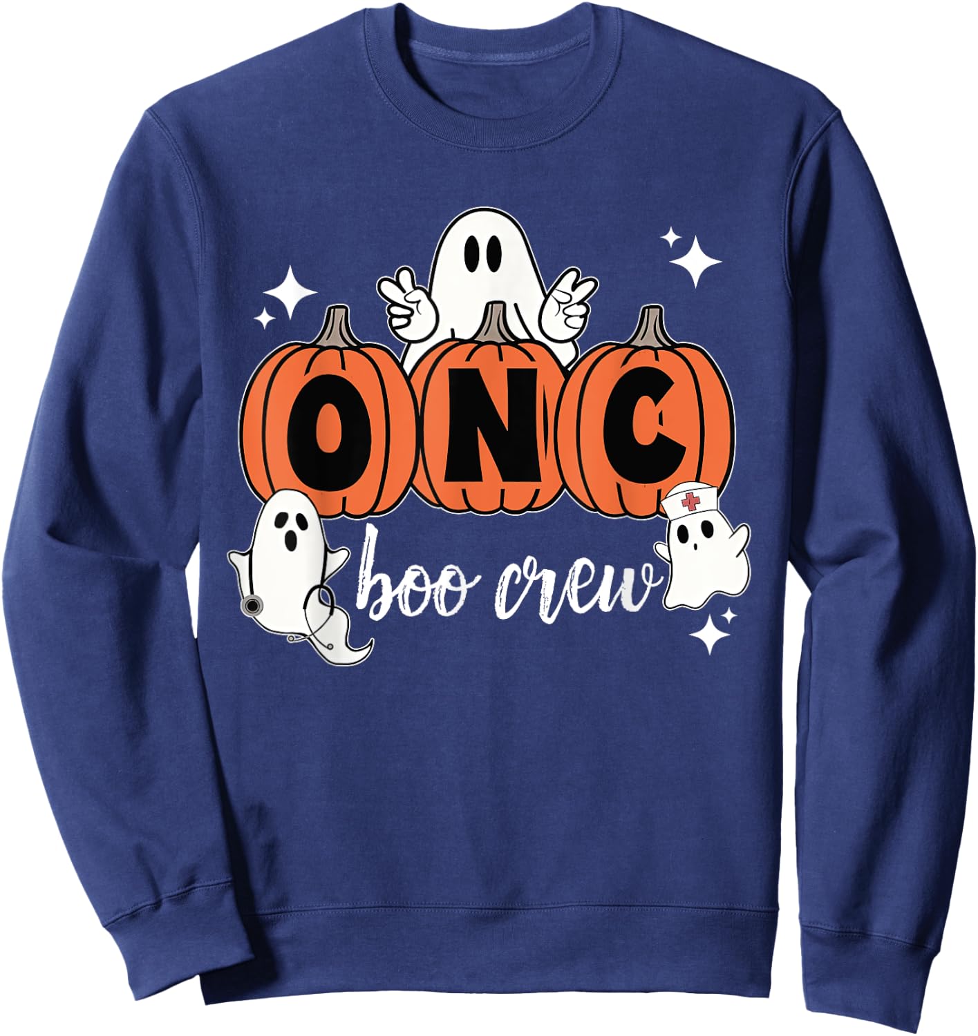 Halloween Oncology ONC Boo Crew Pumpkin Ghost One Spooky ONC Sweatshirt - Sweatshirt | Navy