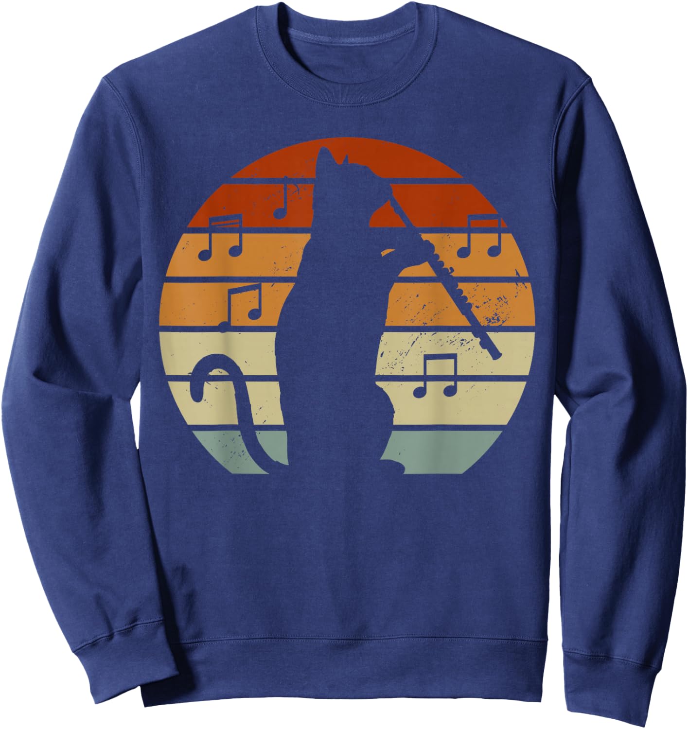 Cat Lover Playing Flute Player Expert Musician Music Sweatshirt - Sweatshirt | Navy