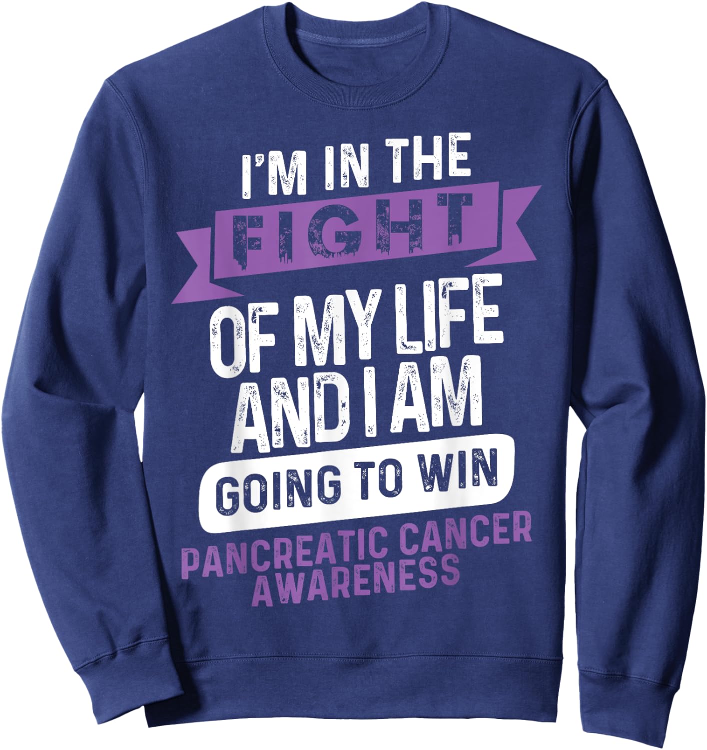 Fight to Win- Pancreatic Cancer Awareness Supporter Ribbon Sweatshirt - Sweatshirt | Navy