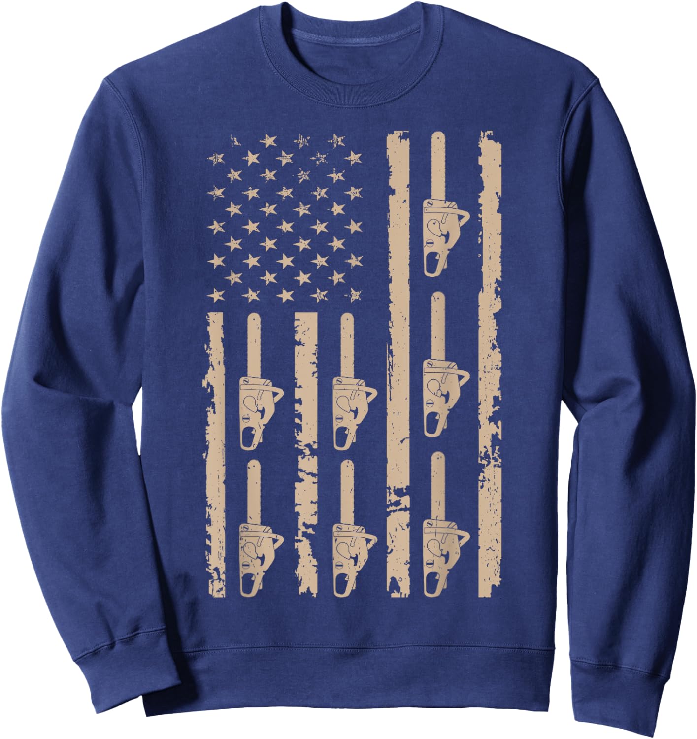 Lumberjack Chopping Woods Logger Lumber USA Flag Chainsaw Kids Men Sweatshirt - Sweatshirt | Navy